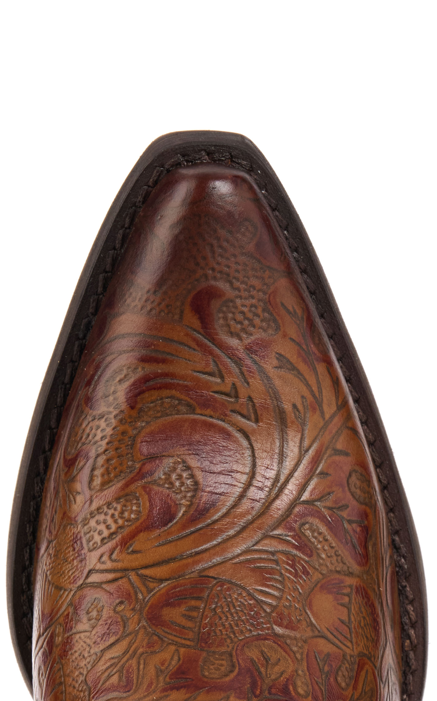 Rockin' C Women's Nut Brown Tooled Snip Toe Cowboy Boots - Image 1