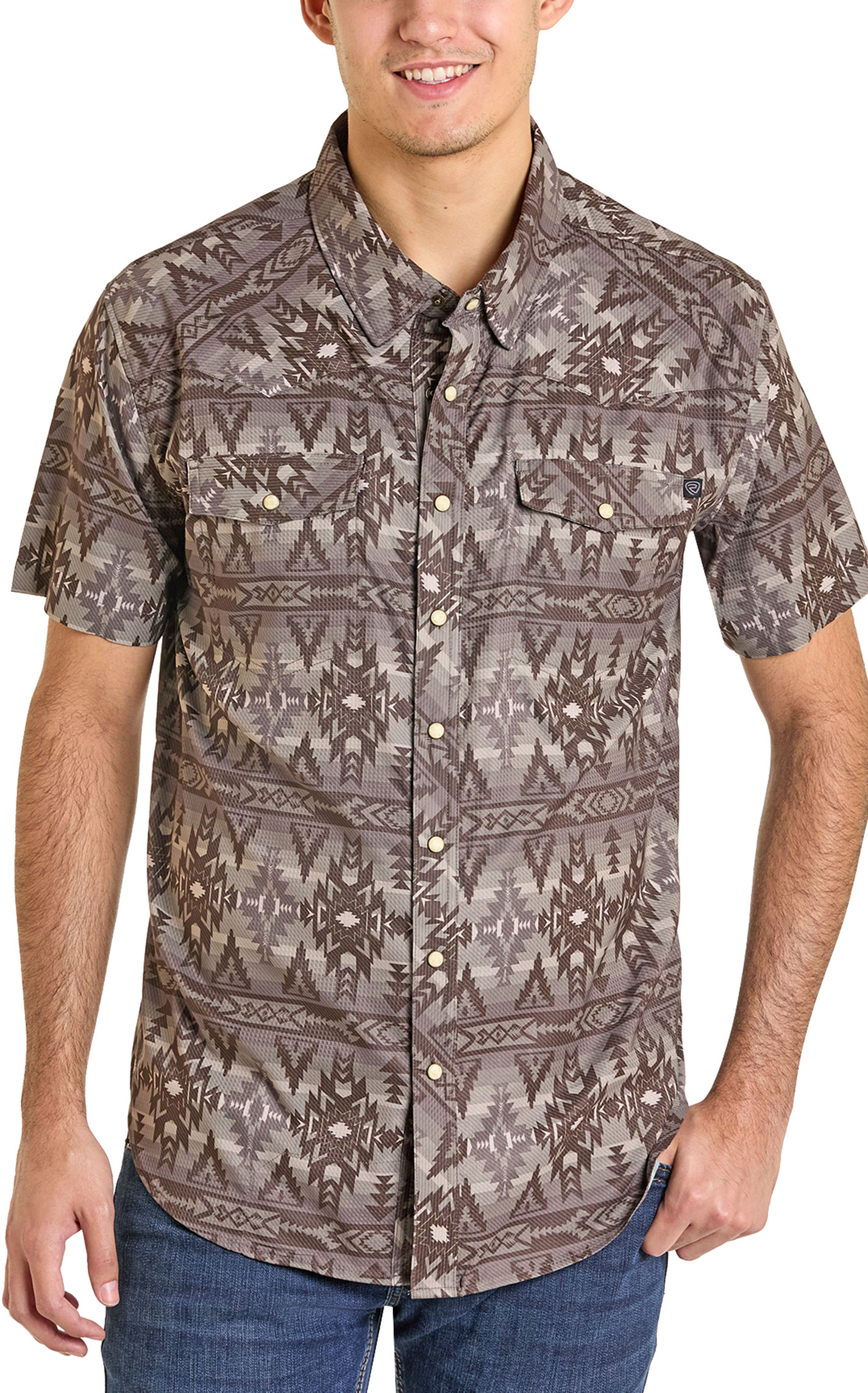 Rock & Roll Denim Men's Brown Aztec Print Western Shirt - Image 1