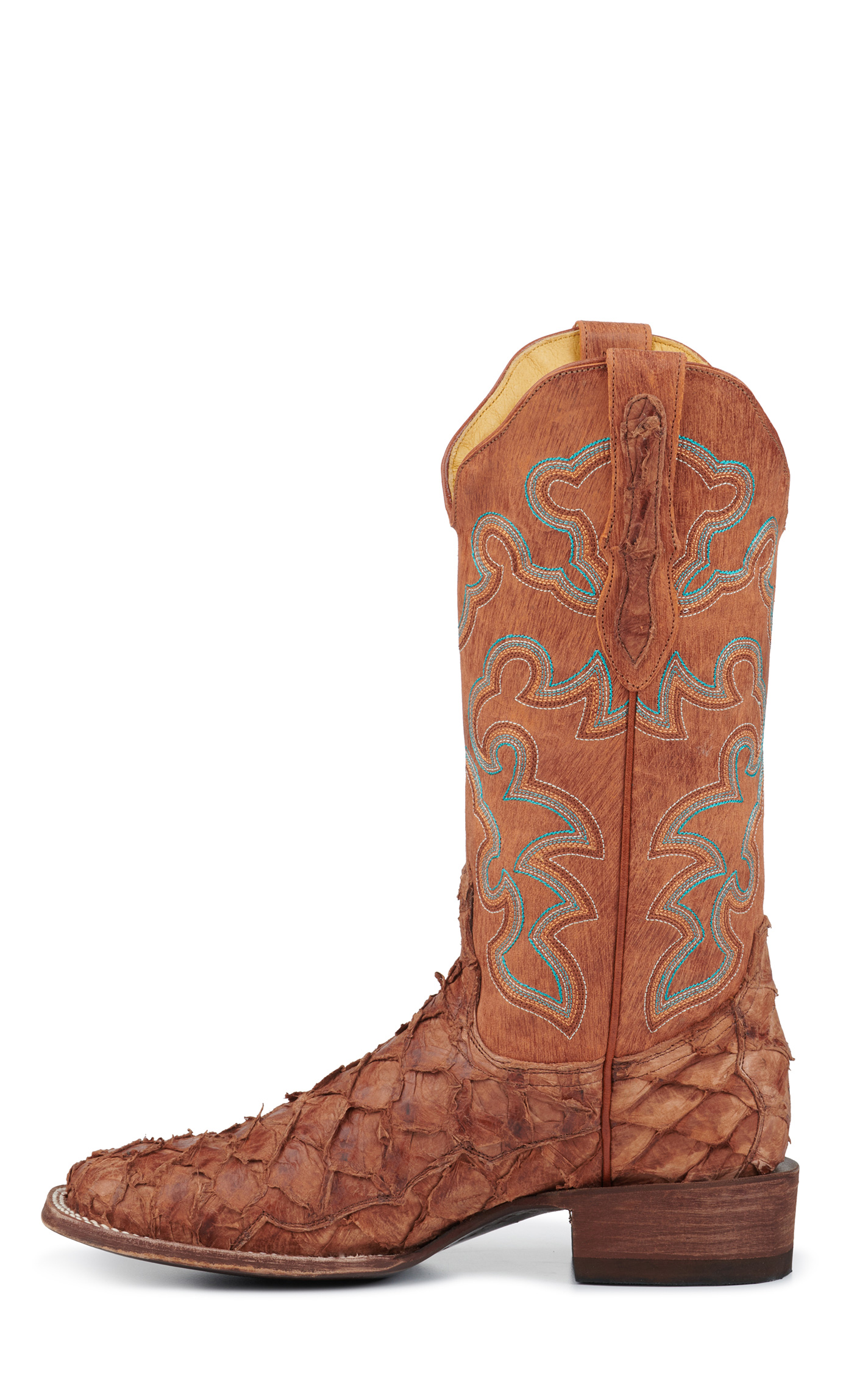 Cavender's Women's Peanut Pirarucu and Mango Wide Square Toe Exotic Cowboy Boots - Image 1