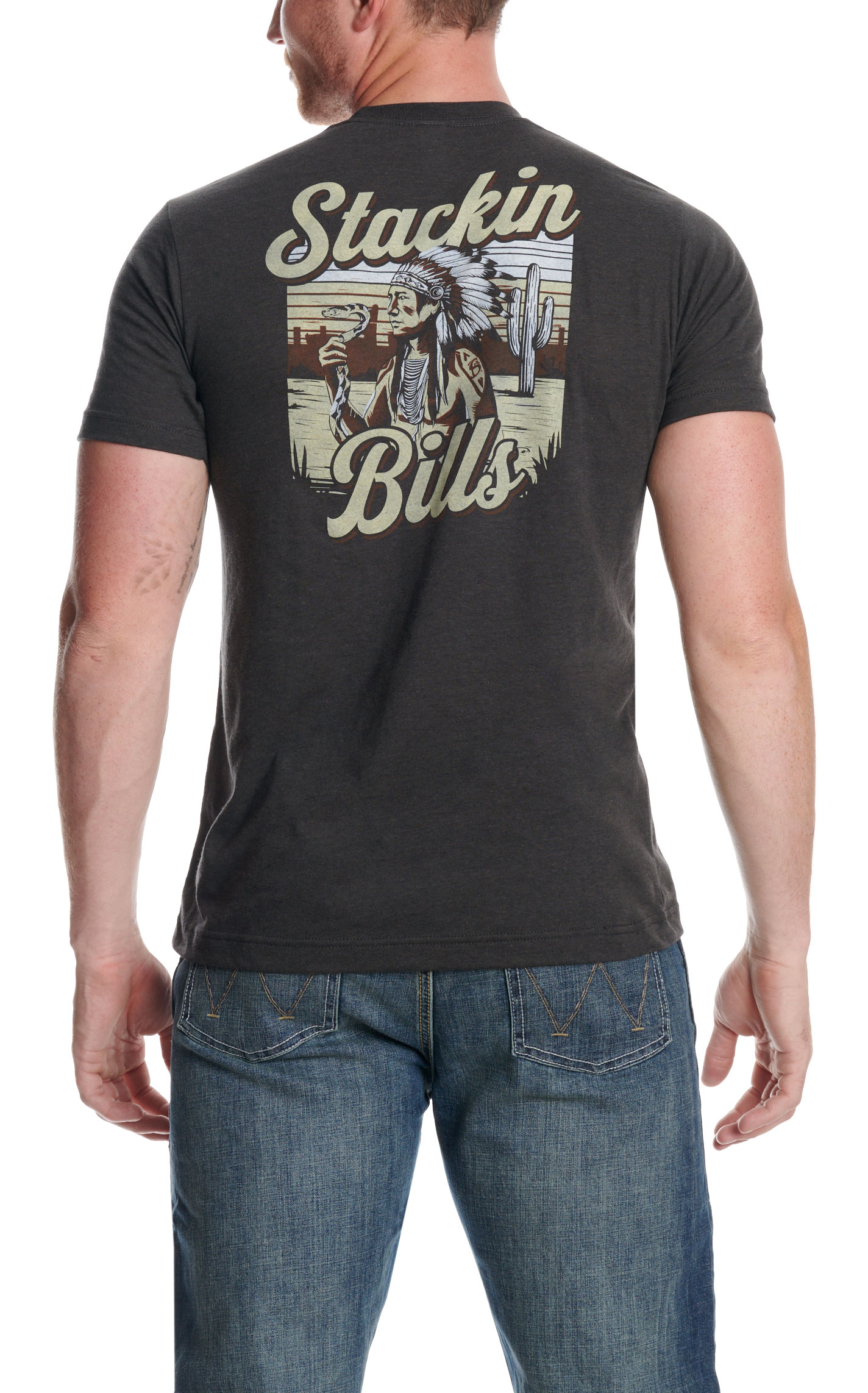 Stackin Bills Men's Gray Indian Logo T-Shirt - Image 2