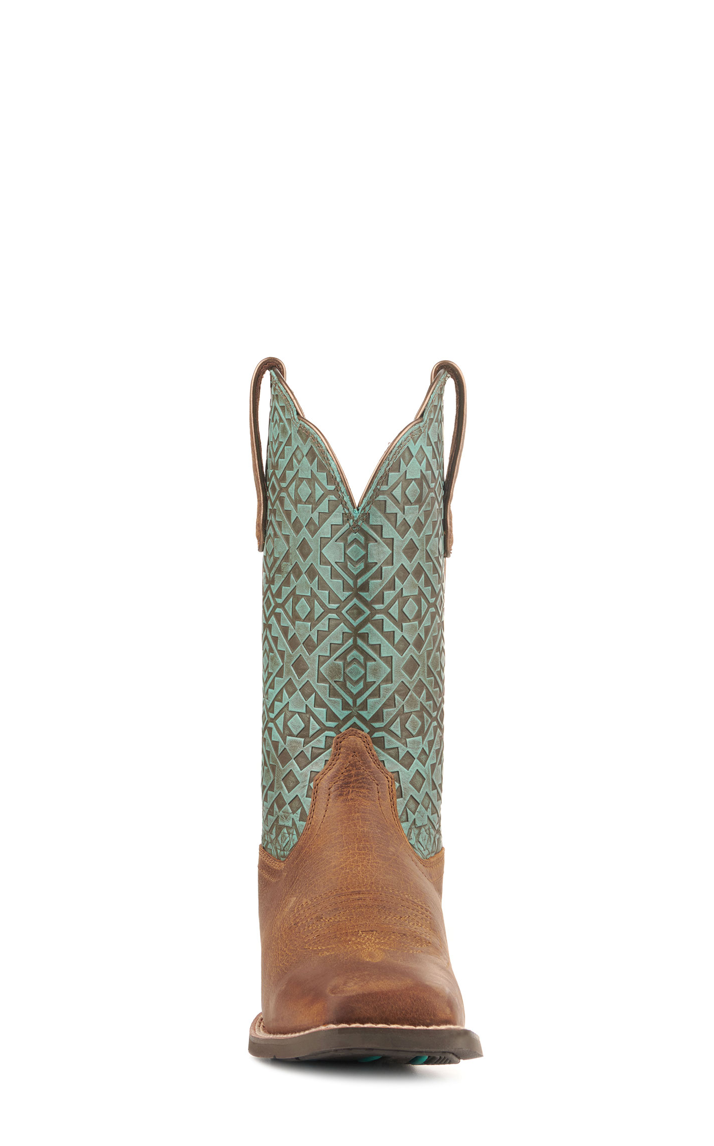 Ariat Women's Round Up Brown and Turquoise Blanket Embossed Wide Square Toe Cowboy Boots - Image 1