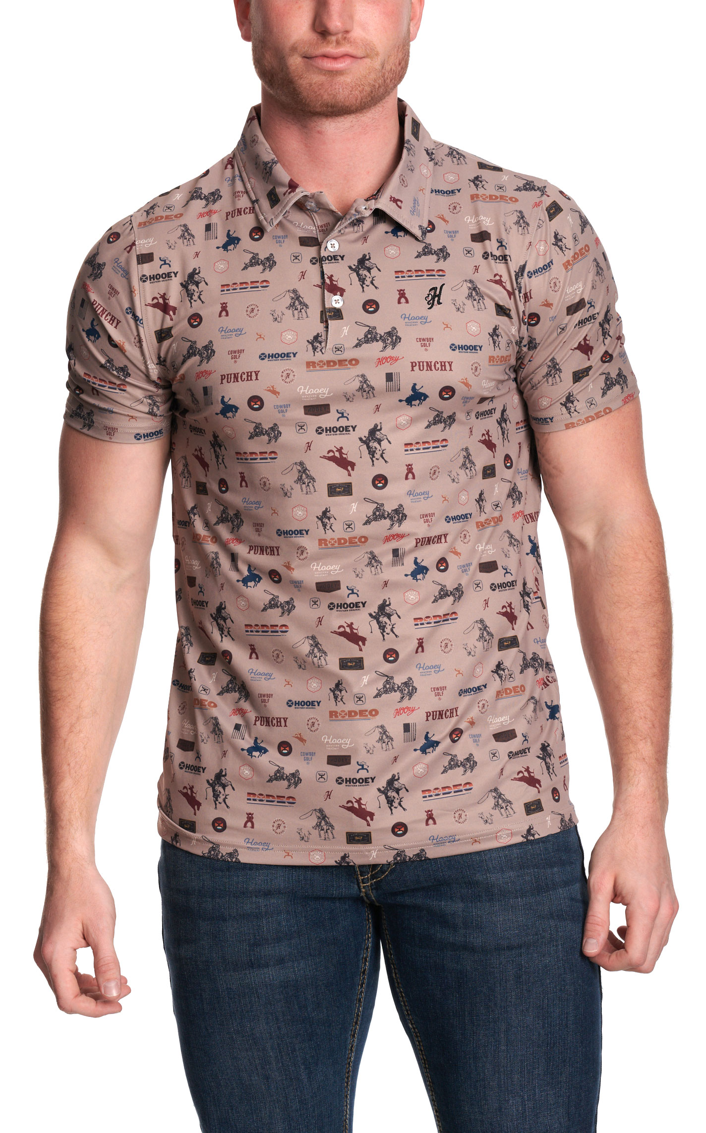Hooey Men's Tan Rodeo Western Print Polo Shirt - Image 1