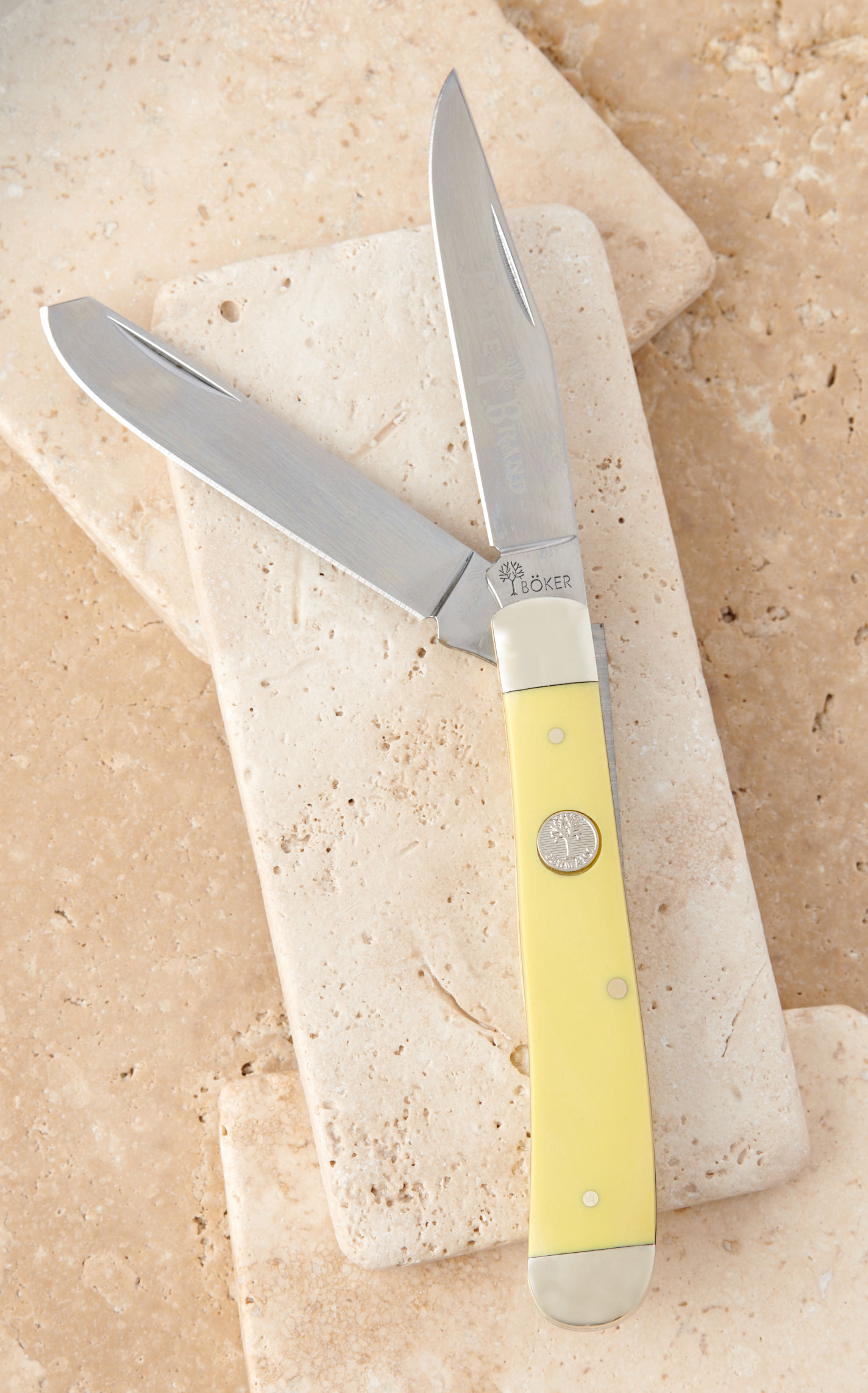 Tree Brand by Boker Traditional Series Smooth Lemon Yellow Delrin Handle Trapper Pocket Knife - Image 3
