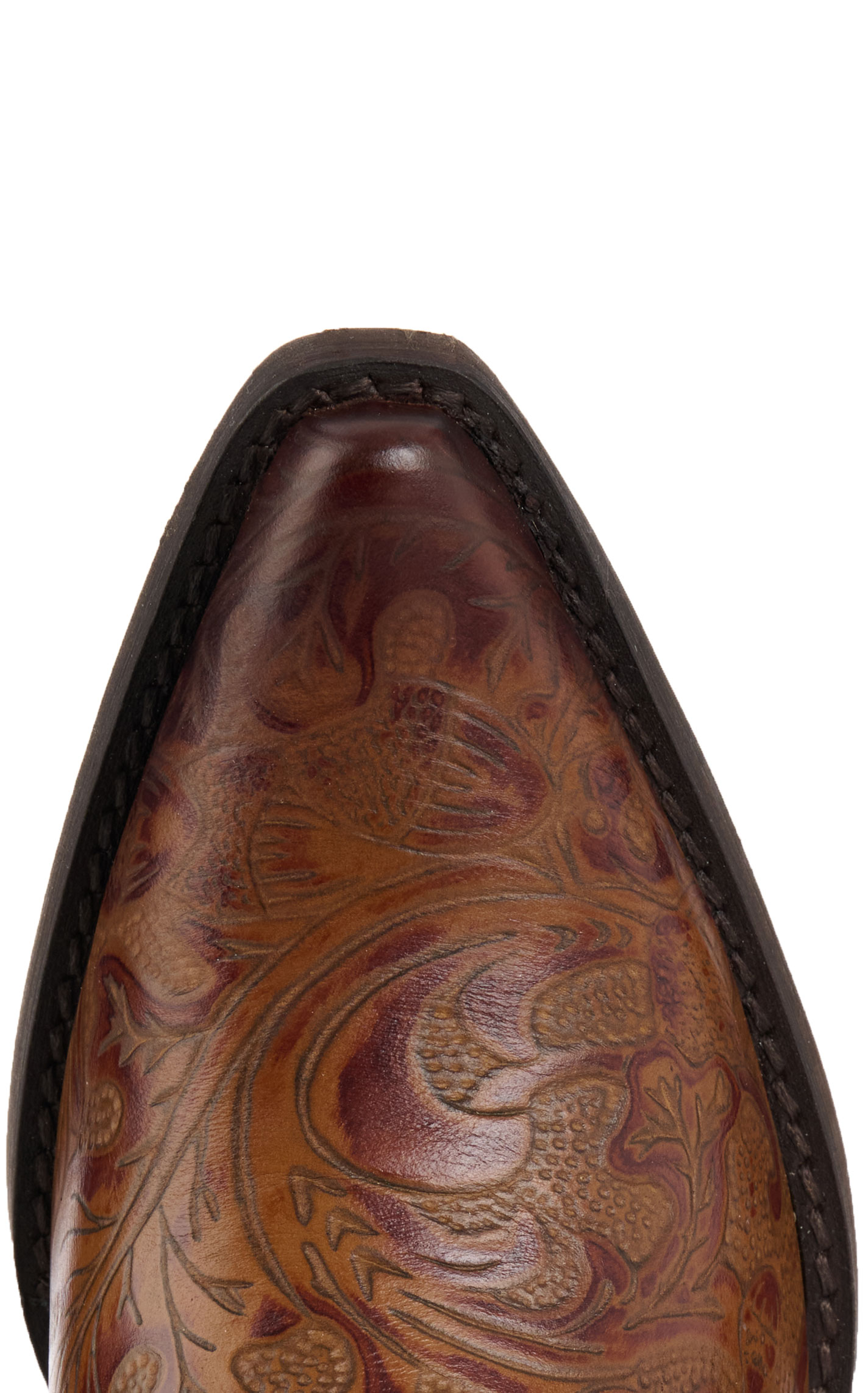 Rockin C Women’s Nut Brown Tooled Snip Toe Ankle Booties - Image 1