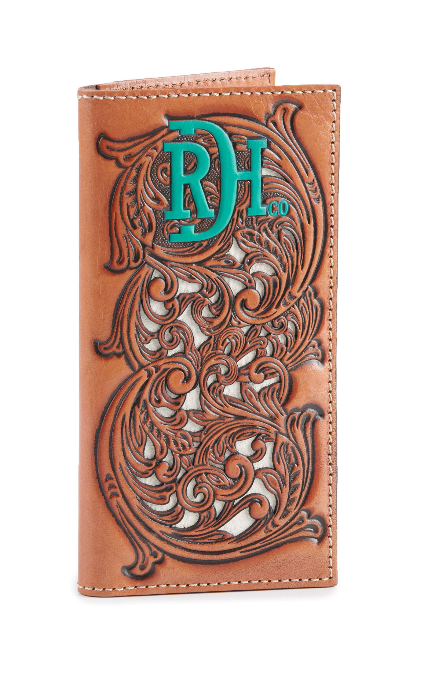Red Dirt Hat Co. Brown Leather with Floral Tooling with Cream Underlay Rodeo Wallet - Image 2