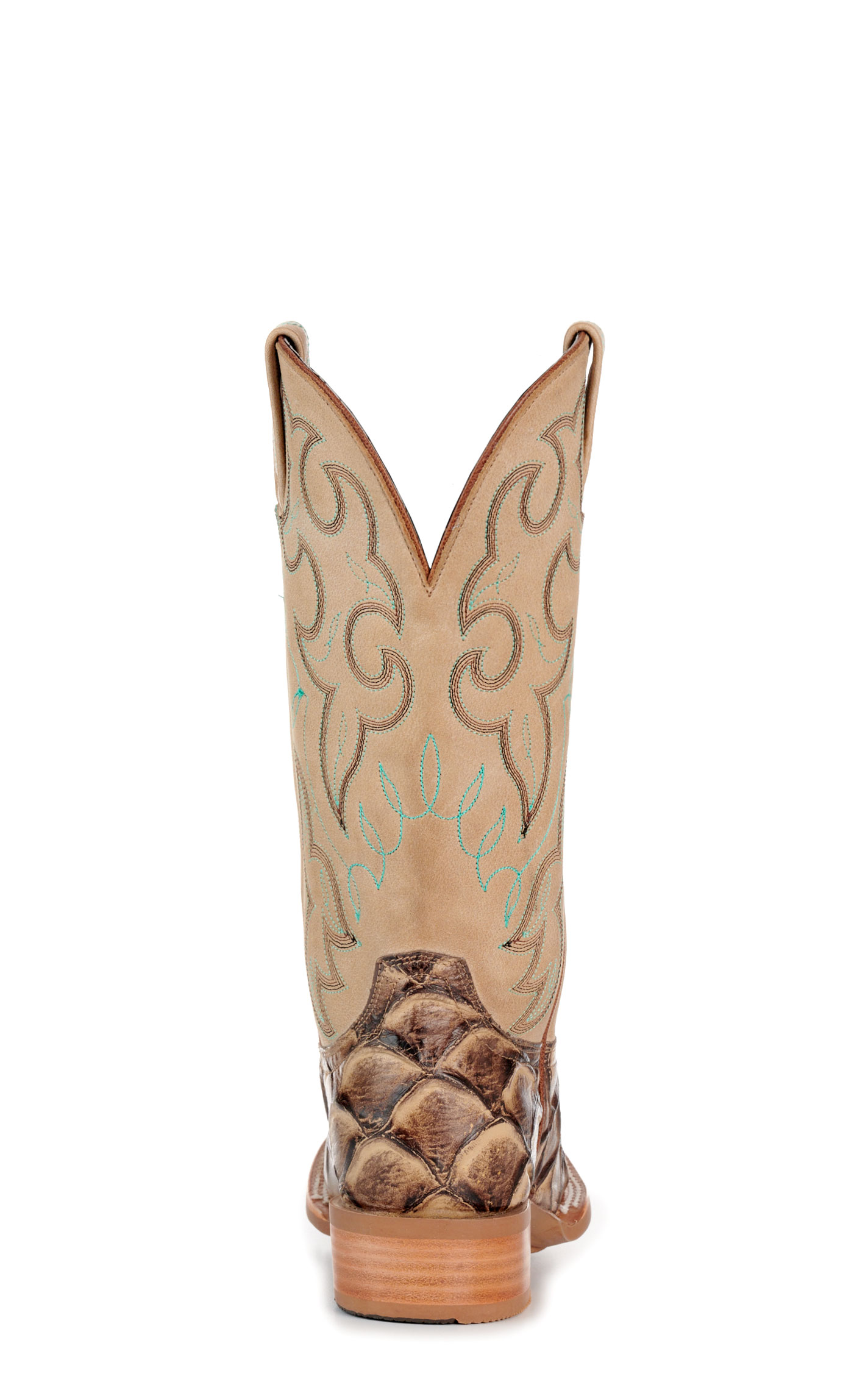 Cavender's Women's Intrepid Sand Pirarucu Print and Cream Wide Square Toe Cowboy Boots - Image 1