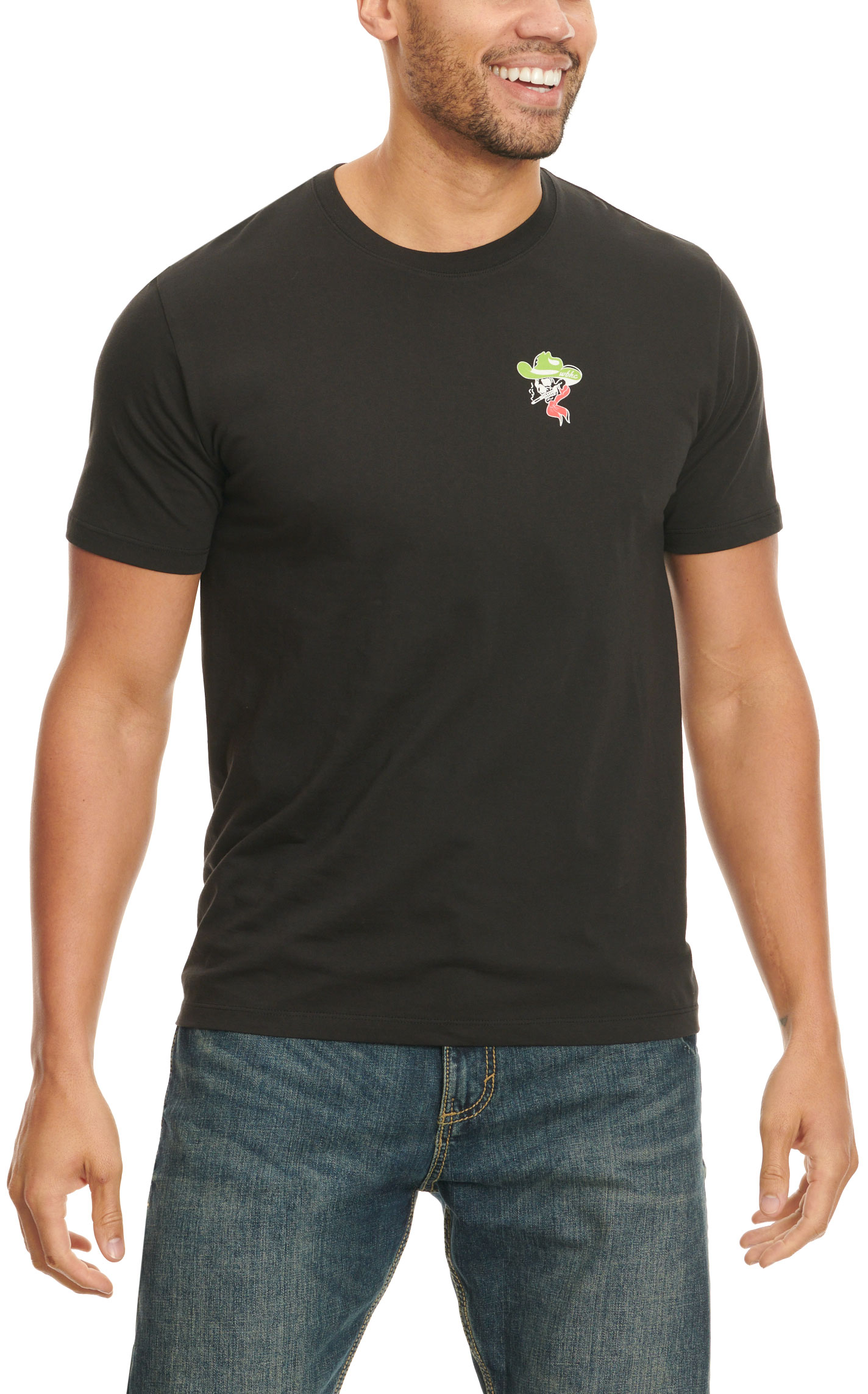 Whiskey Bent Hat Co. Men's Black & Cowboy Skull & Palms Logo Graphic Short Sleeve T-Shirt - Image 1