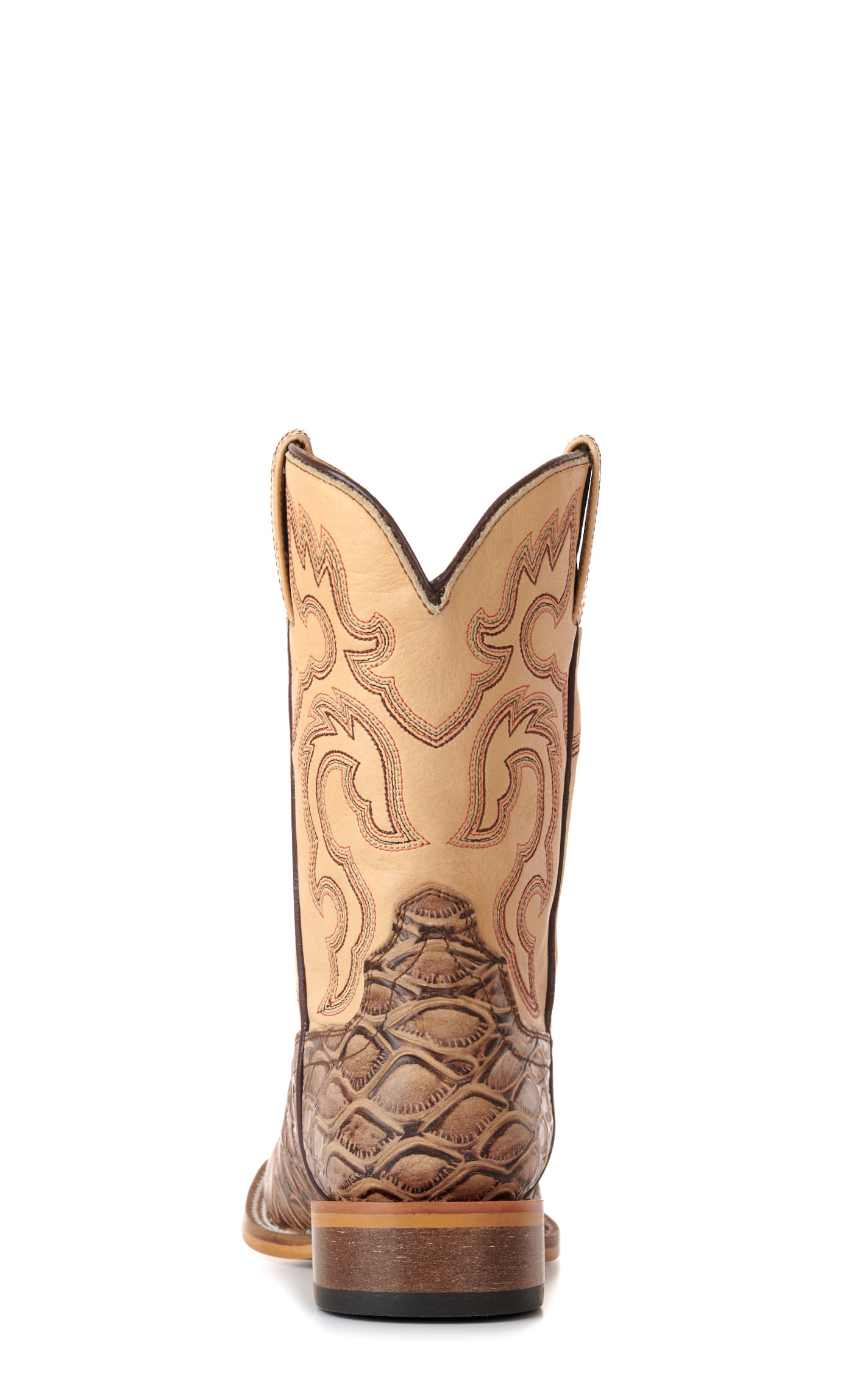Cavender's Youth Natural & Tan Pirarucu Print Wide Square Toe Cowboy Boots - Image 1