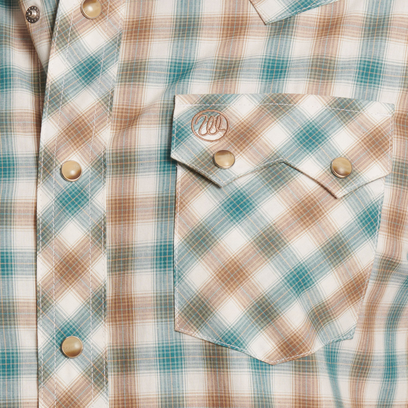 Wrangler Retro Men's Teal & Coffee Plaid Western Shirt - Image 3