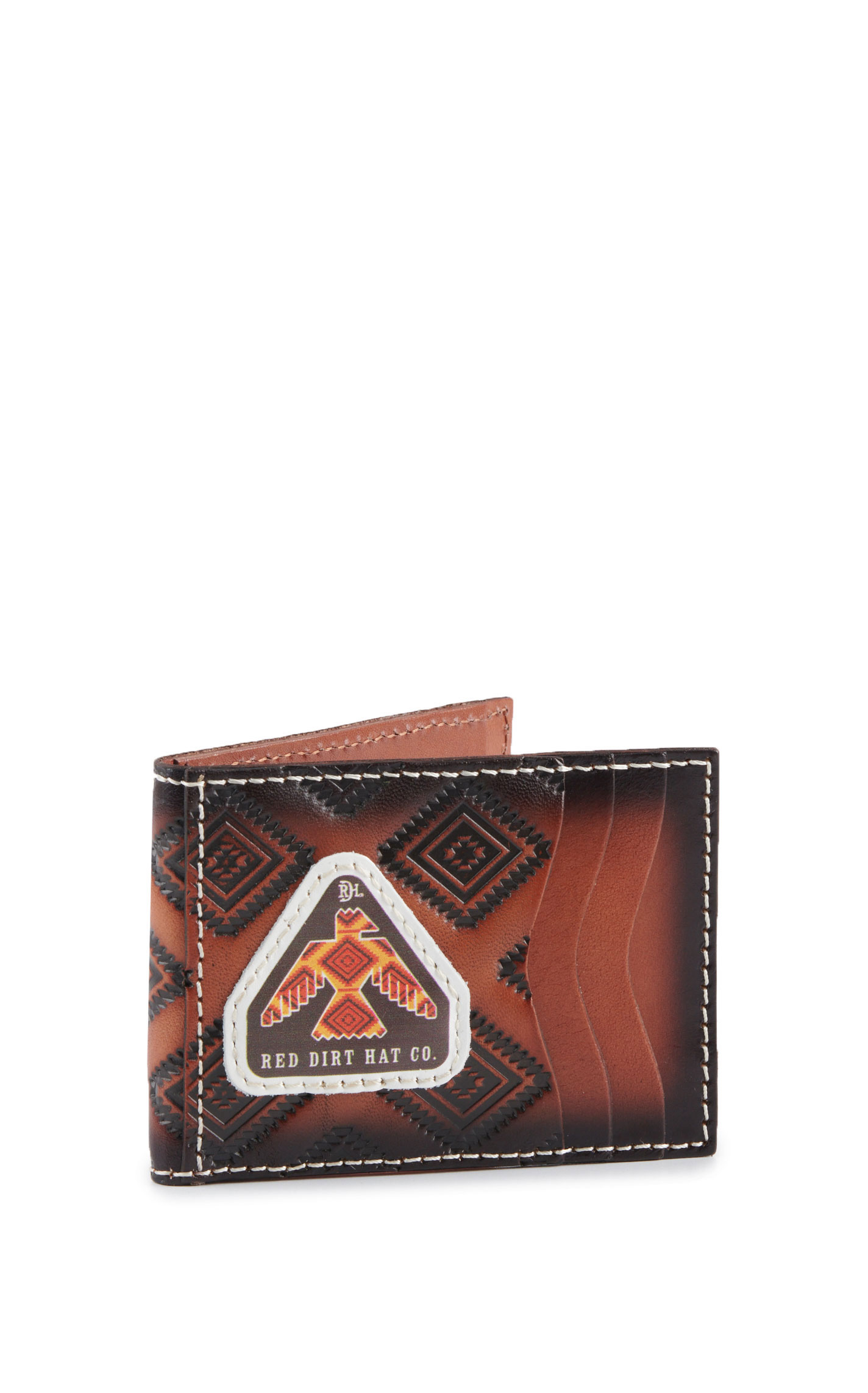 Red Dirt Hat Co. Brown Leather with Black Aztec with Sunset Thunderbird Bi-Fold Wallet - Image 3