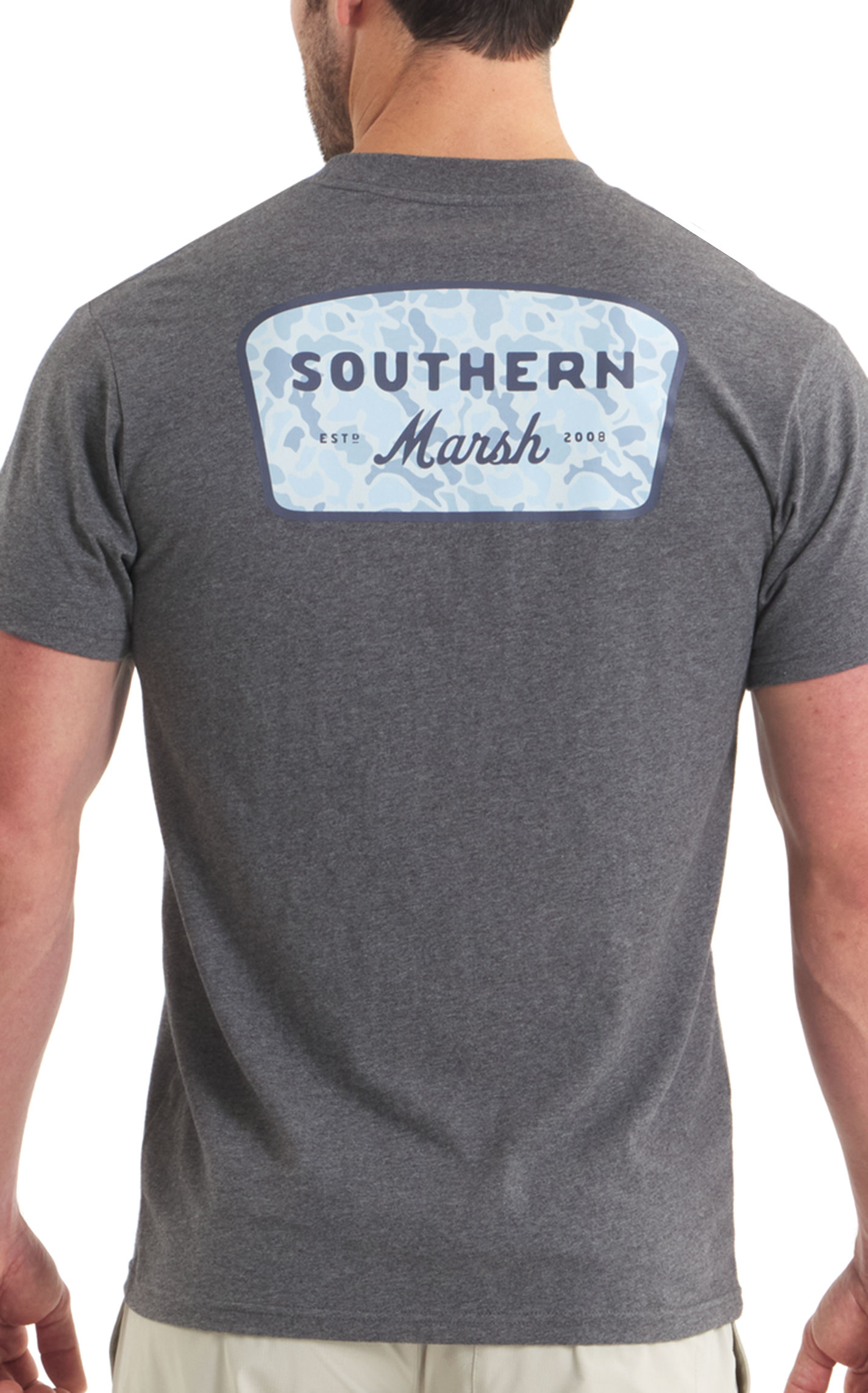 Southern Marsh Men's Gray Retro Camo Logo T-Shirt - Image 1