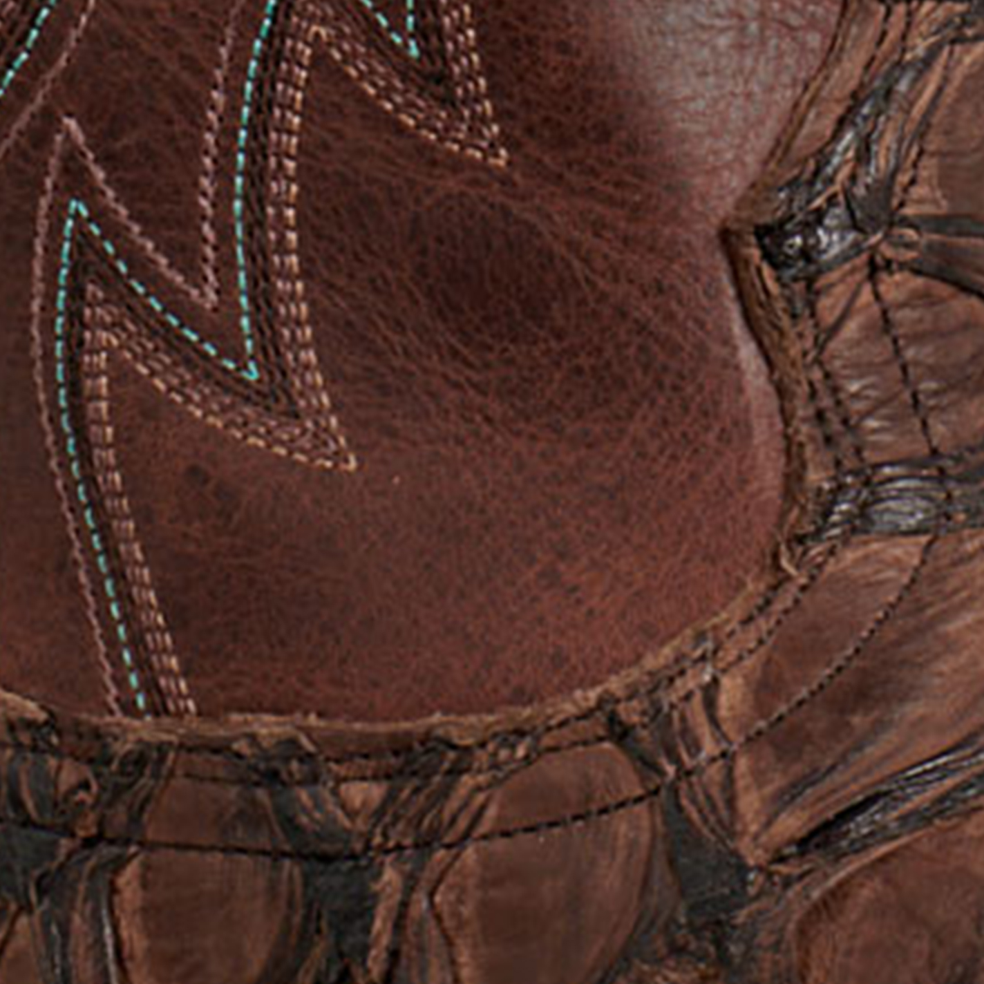 Cavender's Men's Chocolate Pirarucu & Cowhide Wide Square Toe Exotic Cowboy Boots - Image 1