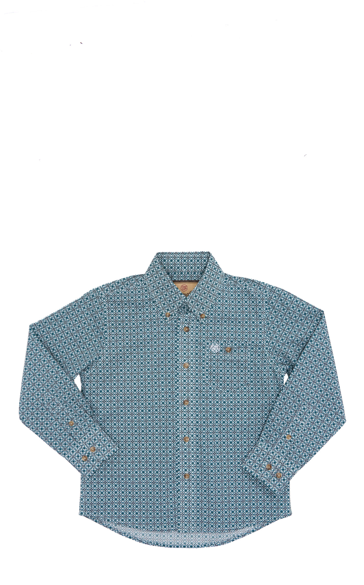 Wrangler Classic Boy's Teal Geo-Print Long Sleeve Western Shirt - Image 1
