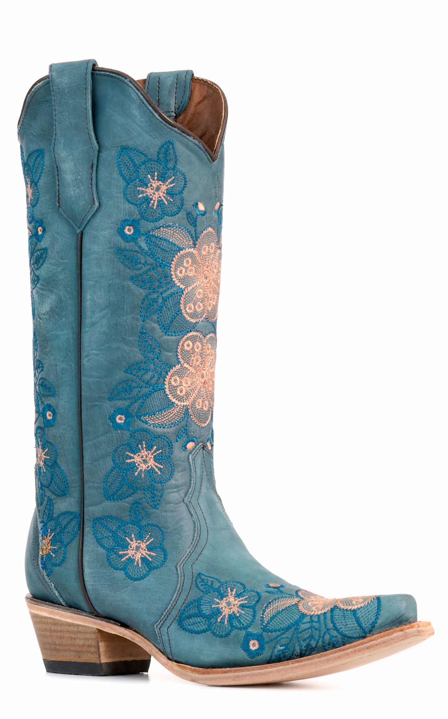 Circle G by Corral Women's Blue with Floral Embroidery Snip Toe Cowboy Boots - Image 1