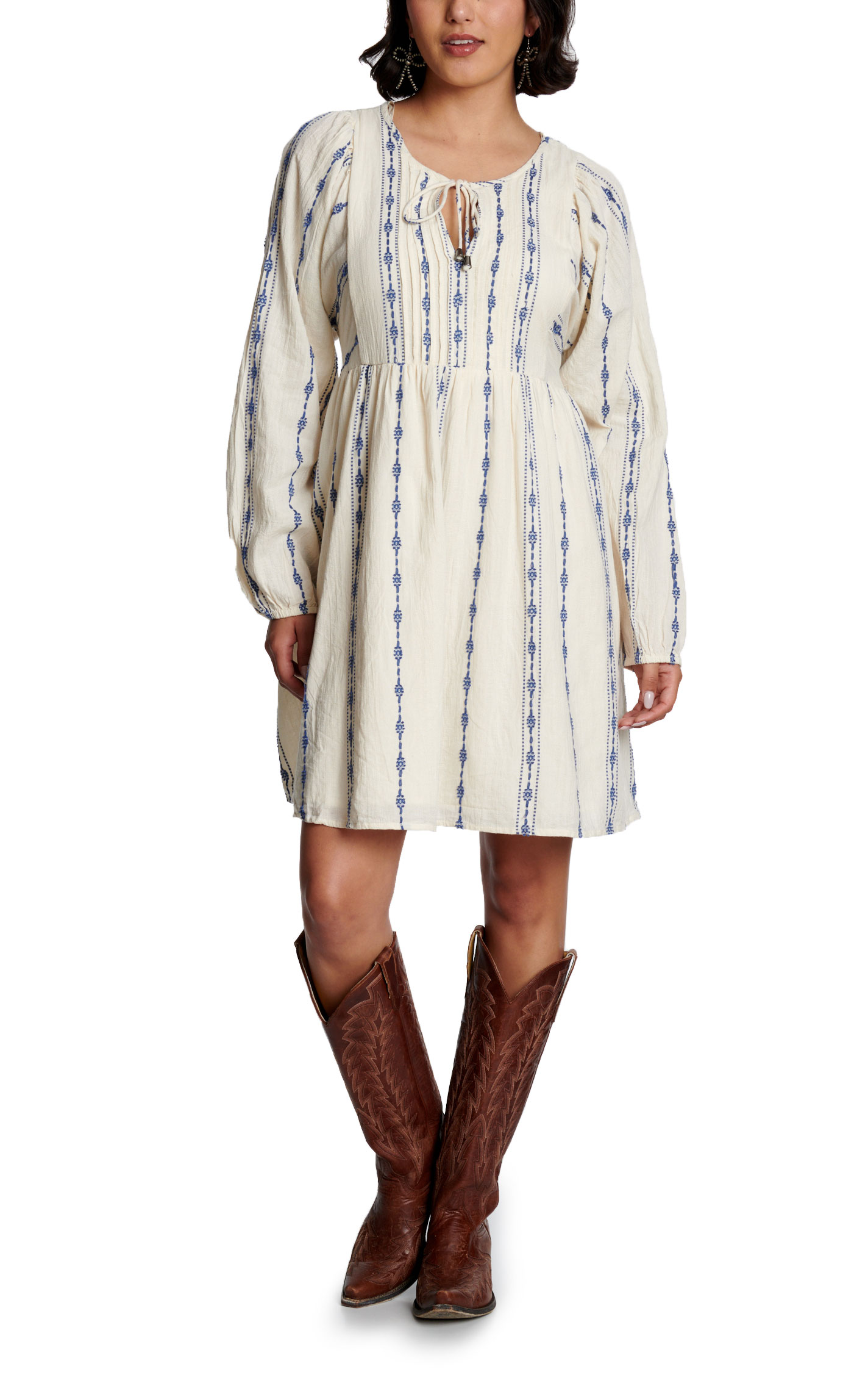 Cotton & Rye Women's Cream & Blue Dobby Print Babydoll Dress - Image 1