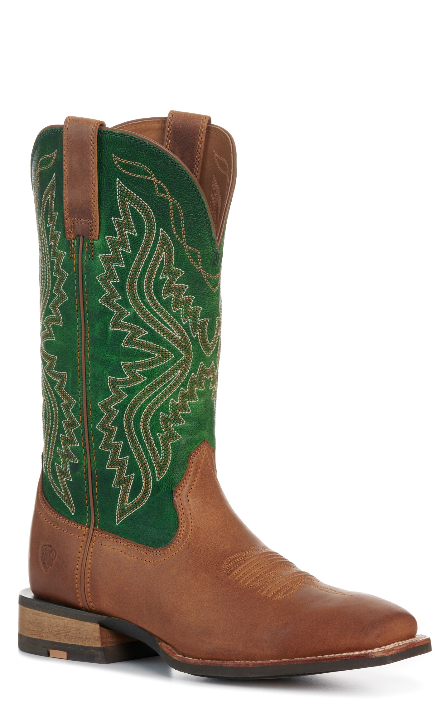 Ariat Men's Wheat Brown Lime TekStep Wide Square Toe Cowboy Boots - Image 1