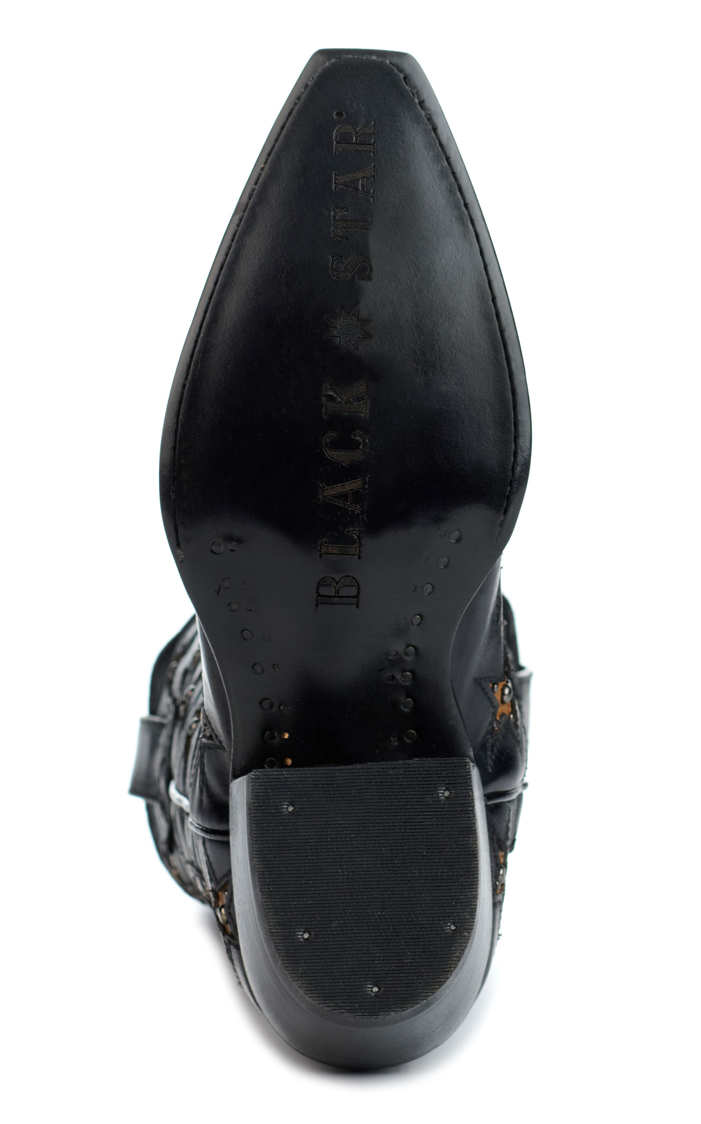 Black Star Women's Marfa Black with Dark Gold Star Inlays Snip Toe Cowboy Boots - Image 5
