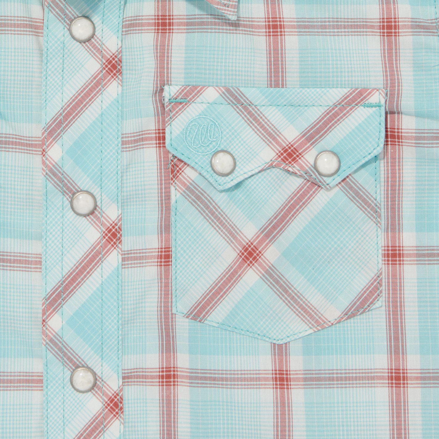 Wrangler Boy's Pale Turquoise Plaid Western Shirt - Image 1