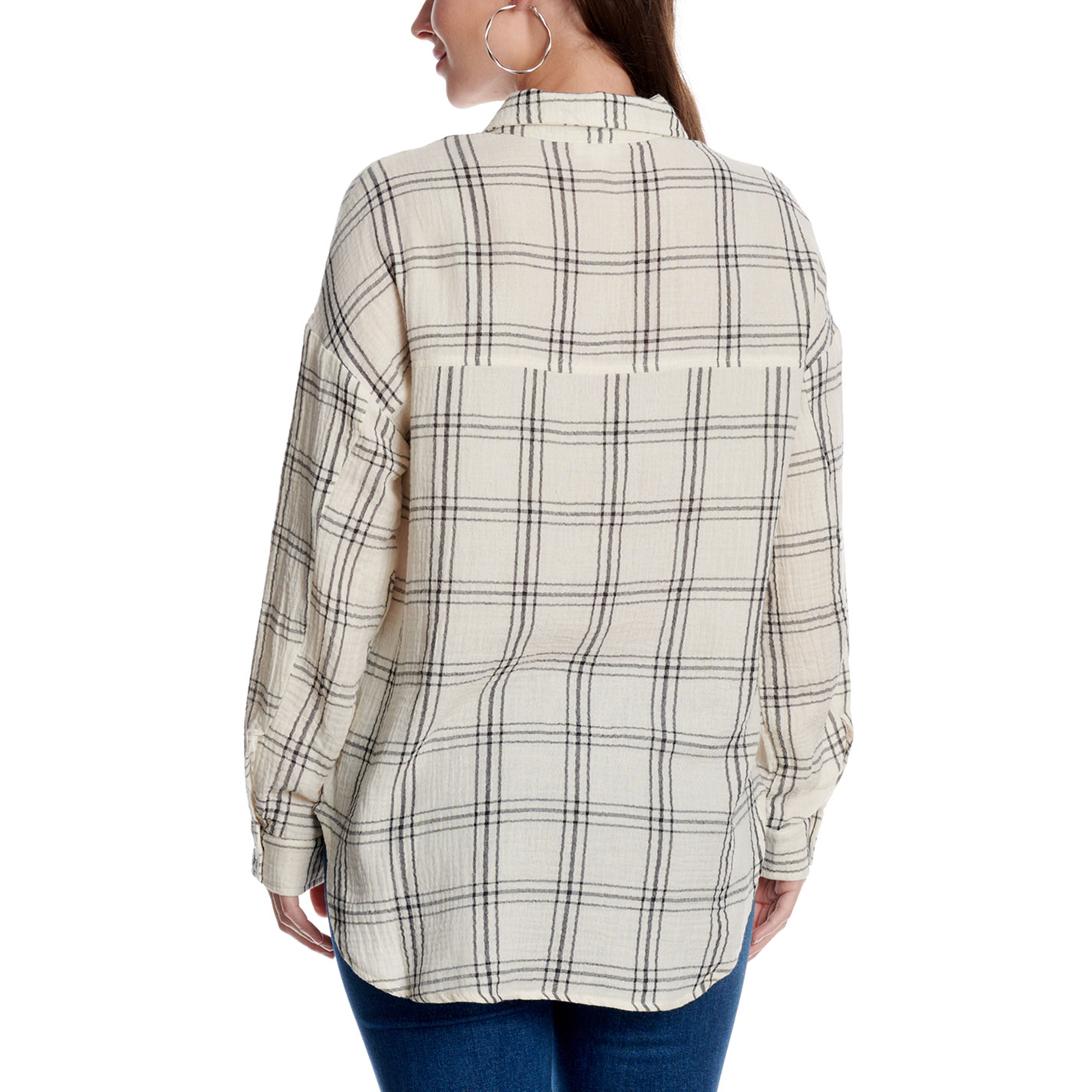Yura Women's Cream & Black Plaid Print Oversized Shirt - Image 1