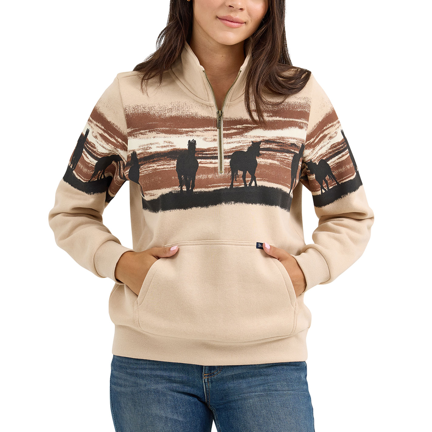 Wrangler Retro Women's Light Tan Horse Print Sweatshirt - Image 1