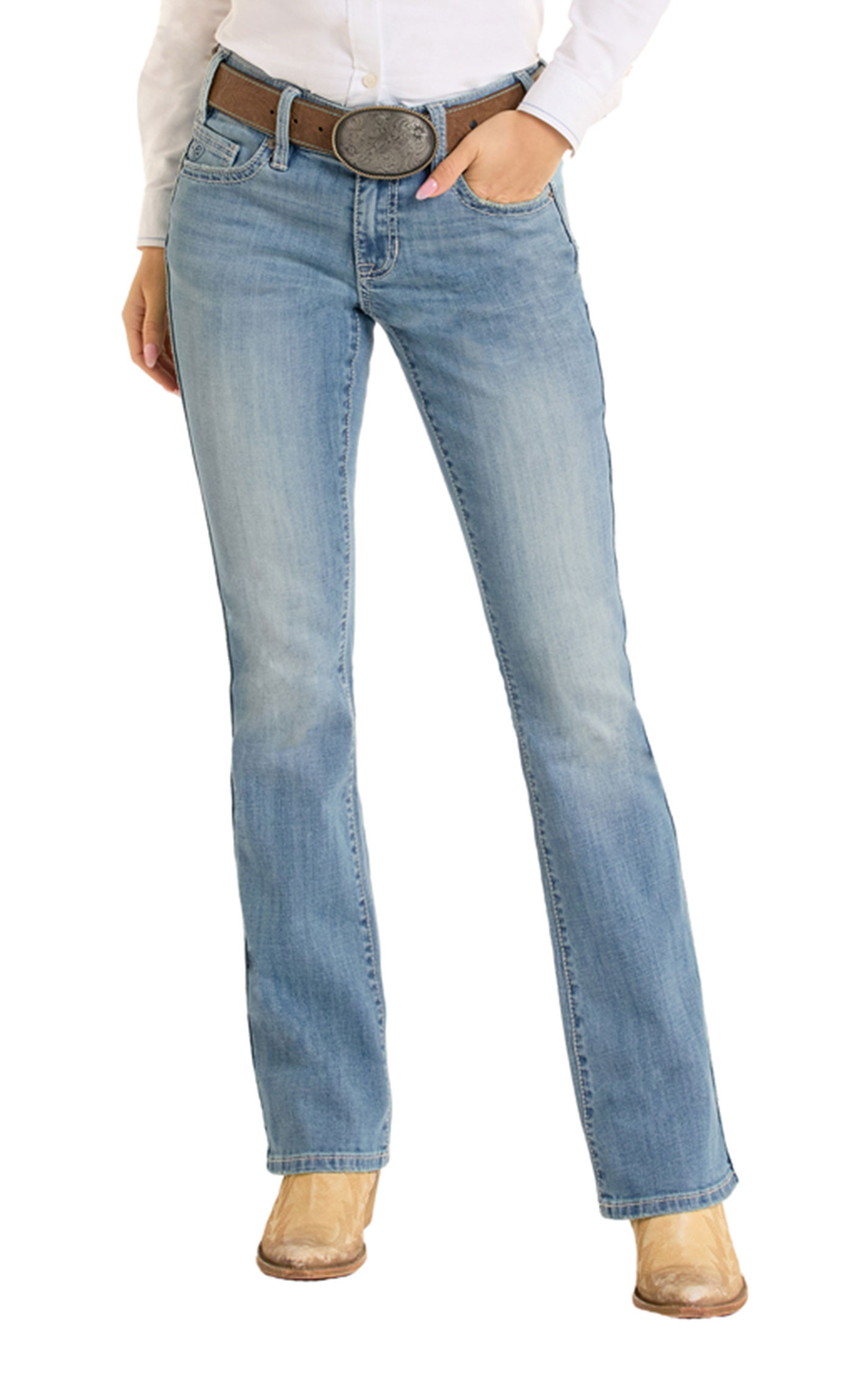 Rock & Roll Women's Criss Cross Embroidered Riding Jeans - Image 1