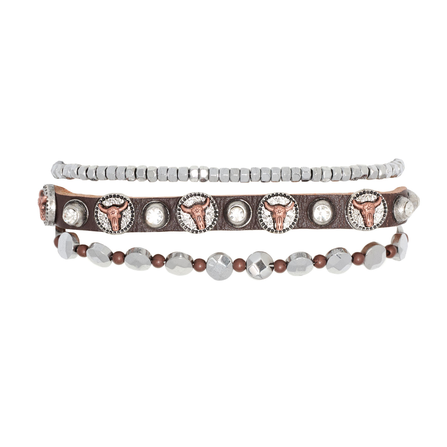 Cowgirl Confetti Ranch Dreams Silver & Leather Cuff Bracelet Set - Image 1