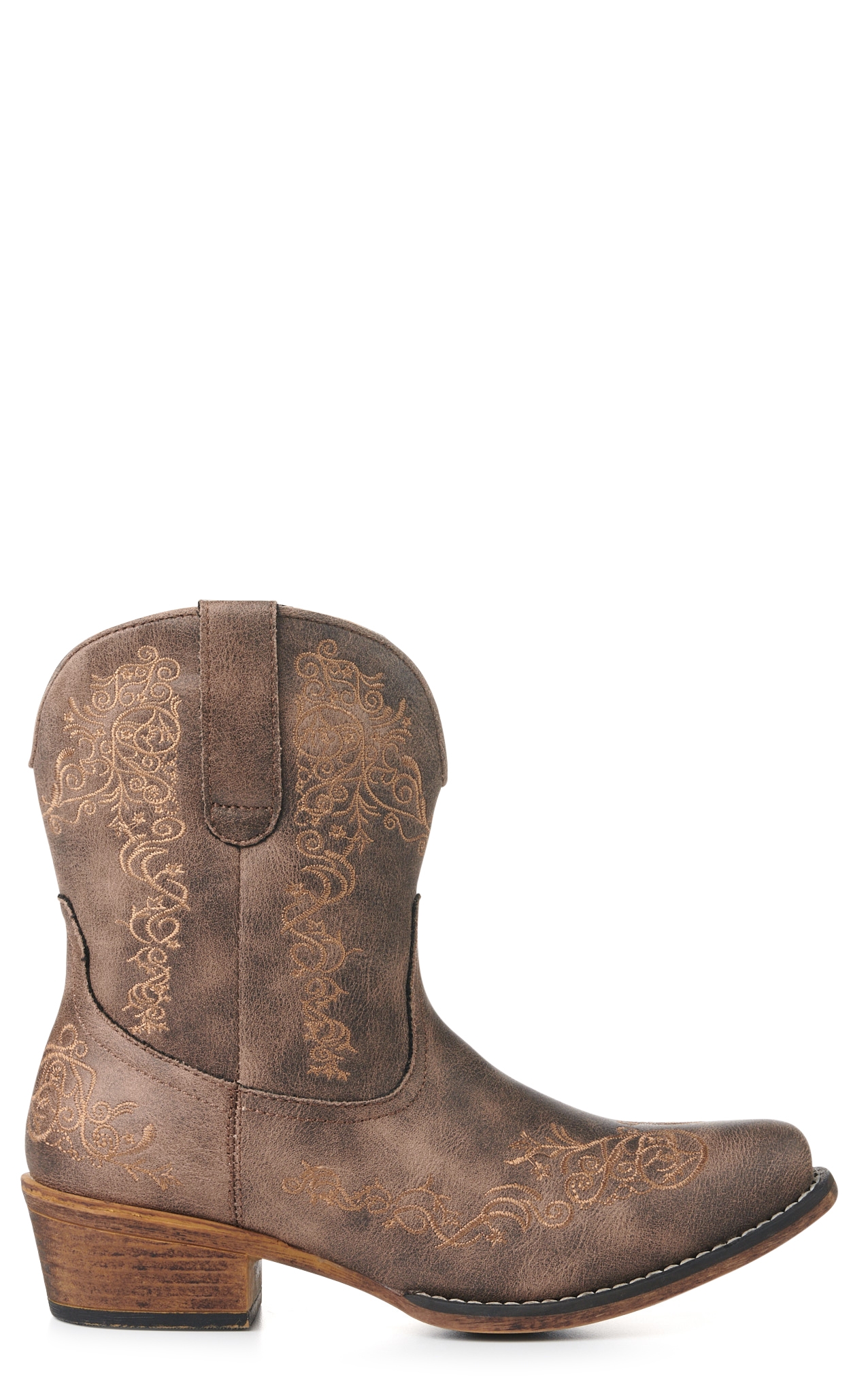 Roper Women's Brown with Scroll Embroidery Snip Toe Cowboy Booties - Image 1