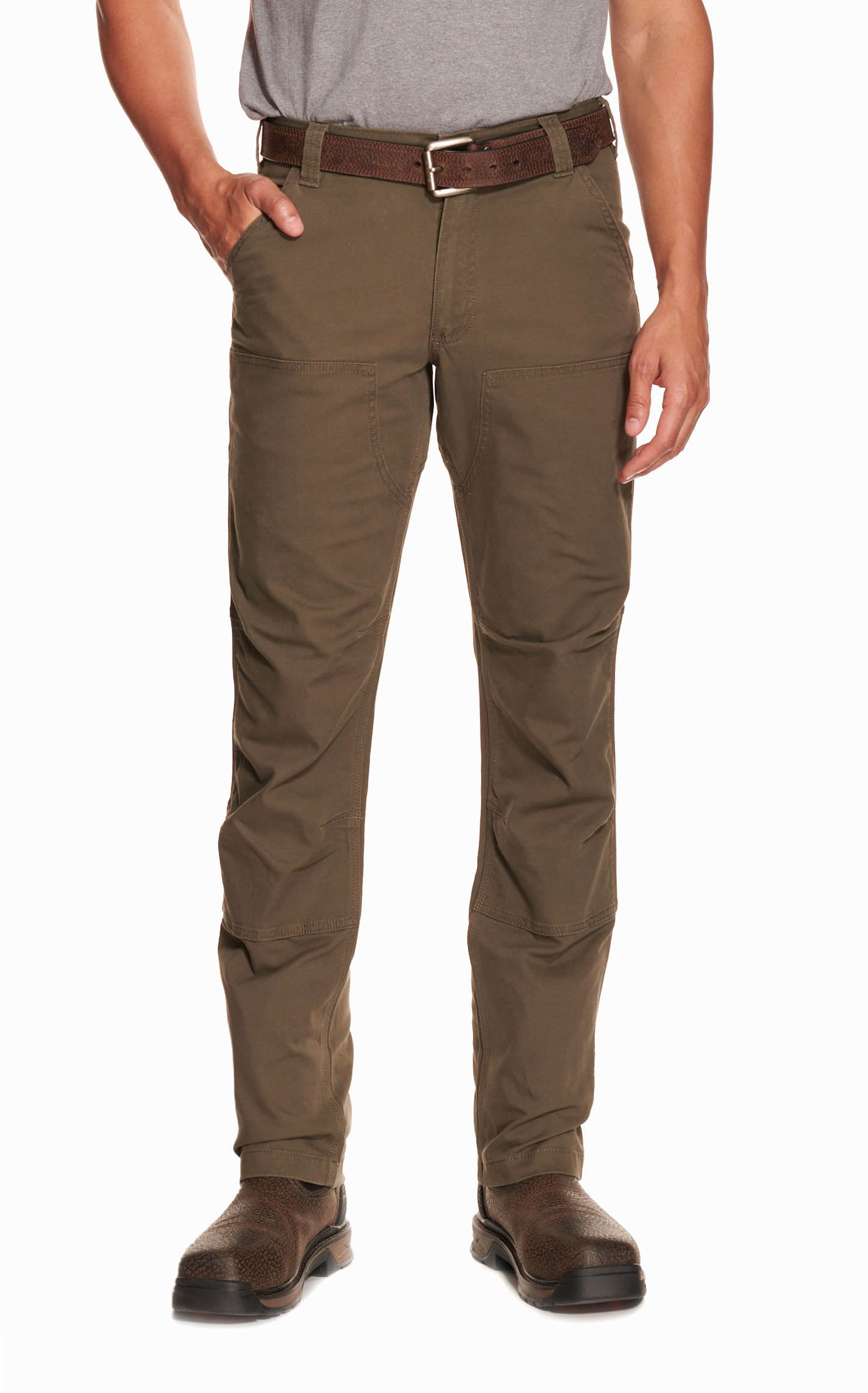 Carhartt Men's Mossy Taupe Relaxed Fit Straight Leg Rugged Flex Stretch Canvas Double-Front Work Pants - Image 1