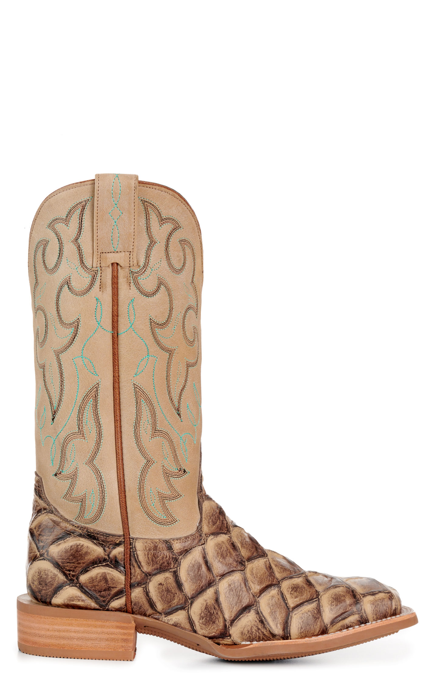 Cavender's Women's Intrepid Sand Pirarucu Print and Cream Wide Square Toe Cowboy Boots - Image 1