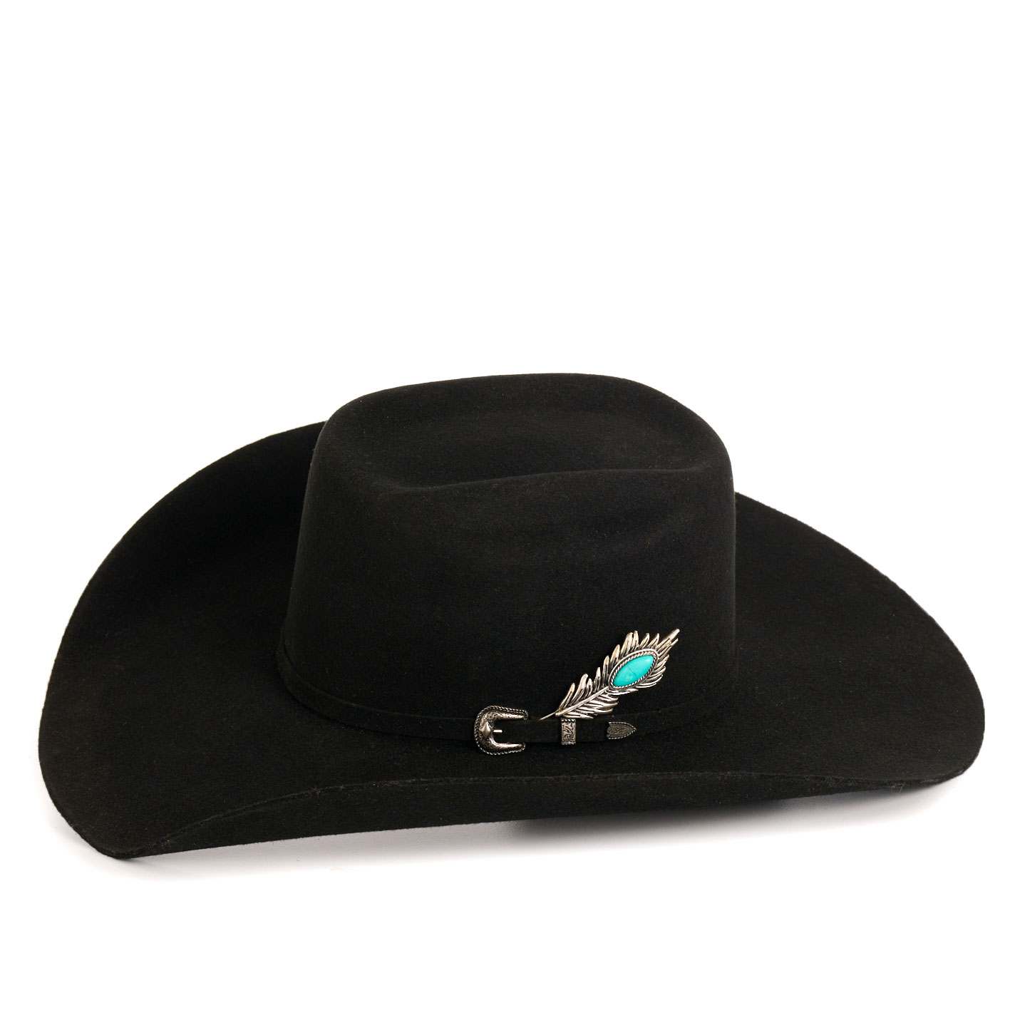 Cowgirl Confetti Silver & Turquoise Stone Feather Pendant Hat Pin - Image 1