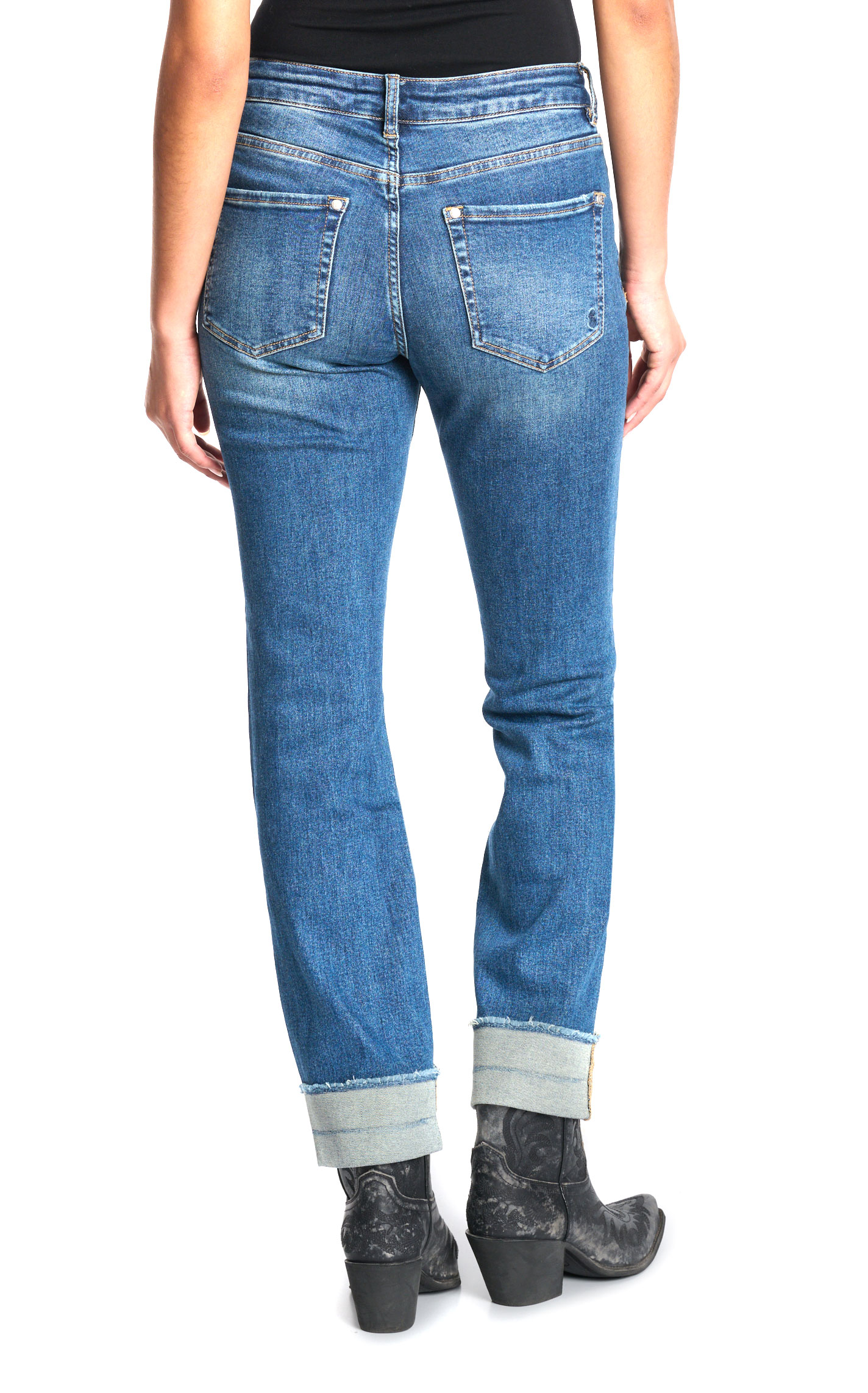 Rockin C Women's Medium Wash Mid Rise Cuffed Leg Jeans - Image 1