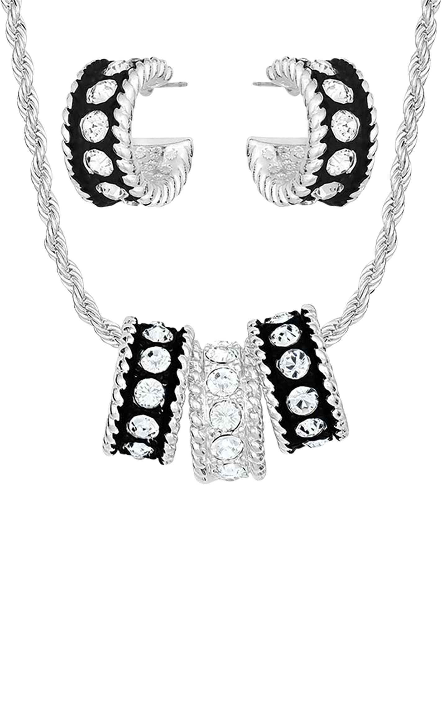Montana Silversmiths Silver with Black Crystal Shine Necklace & Earrings Jewelry Set - Image 1