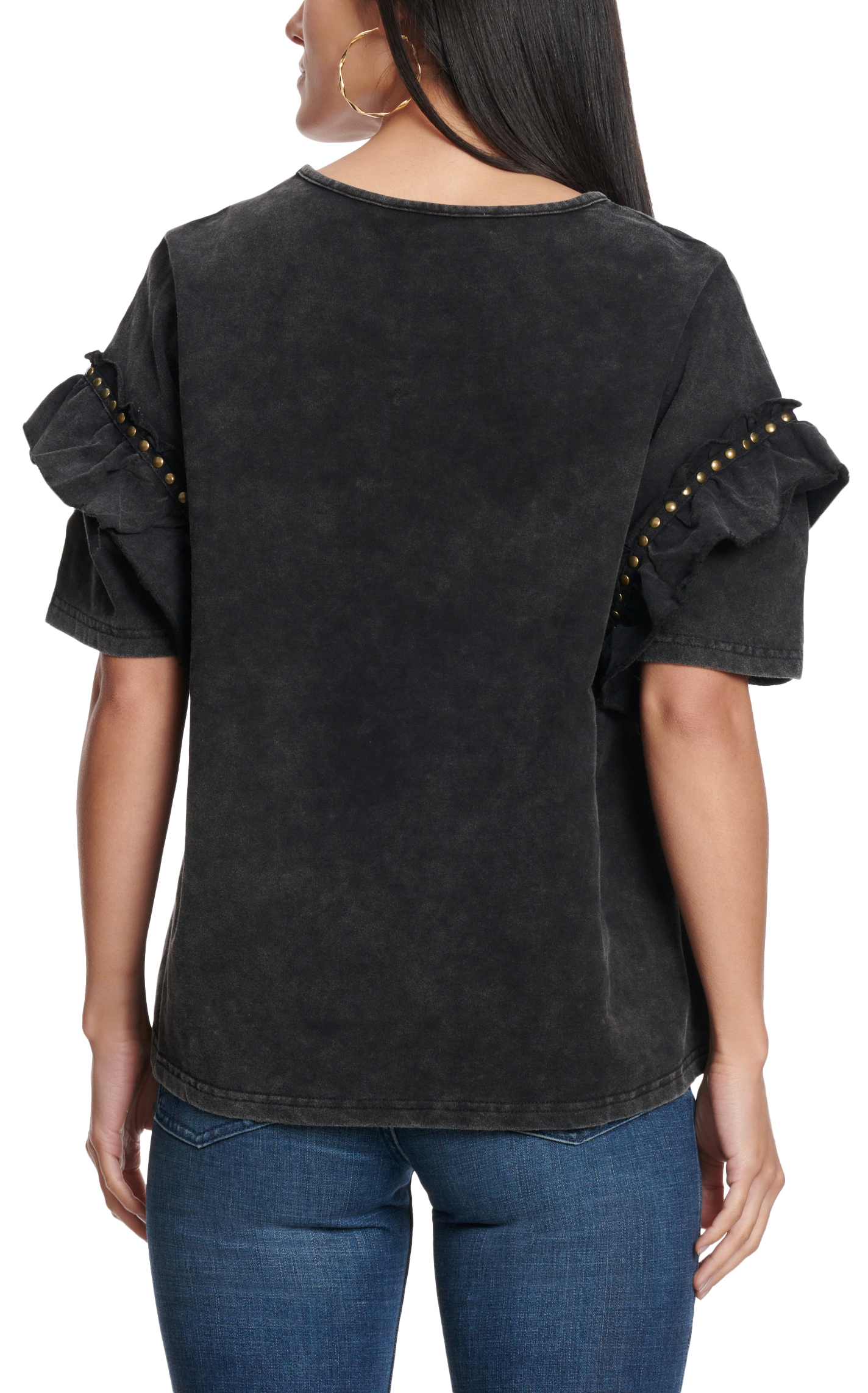 Blue B Women's Washed Black Ruffled & Studded Top - Image 1