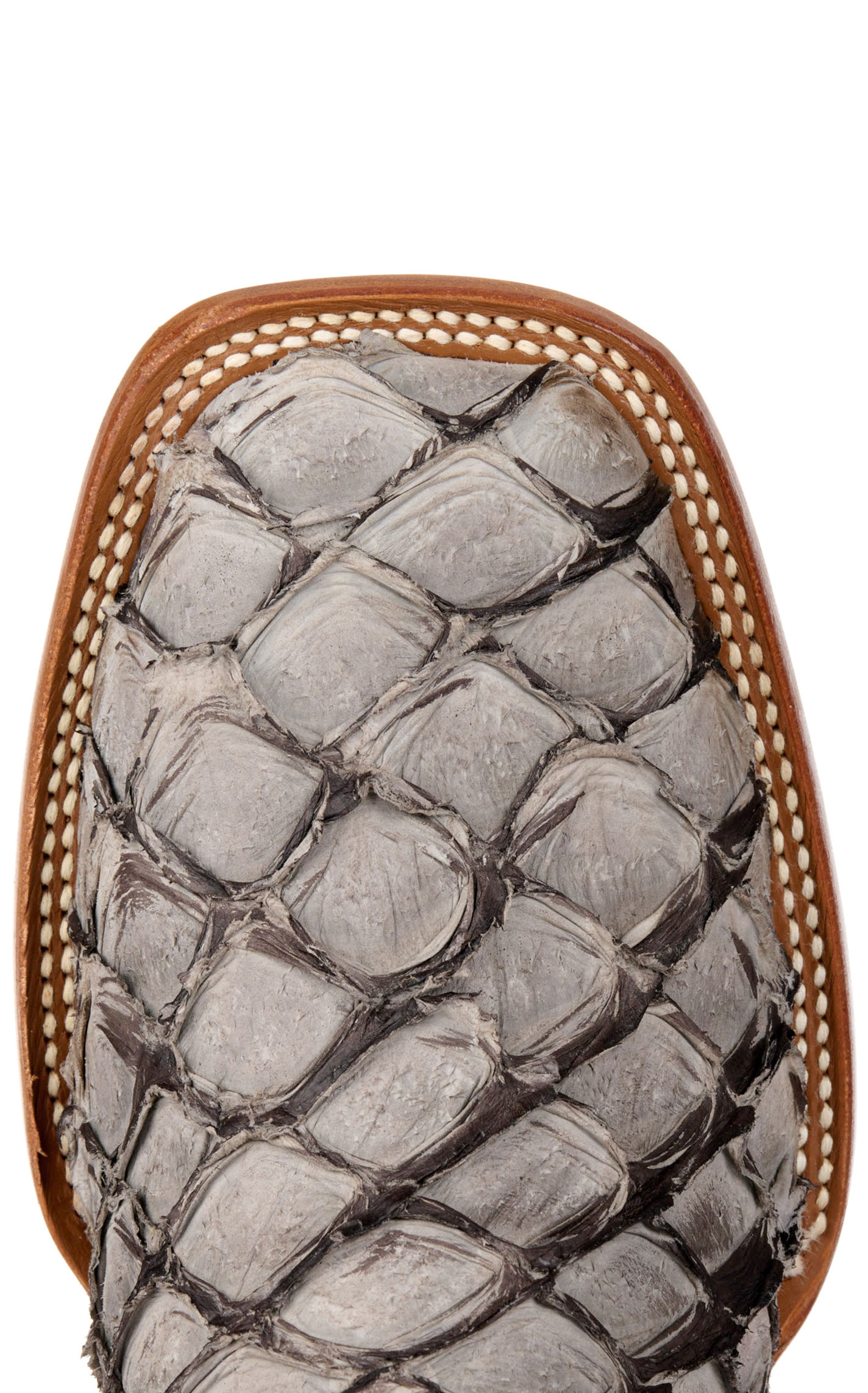 Cavender’s Men’s Charcoal Gray Pirarucu and Black Wide Square Toe Exotic Cowboy Boots - Image 1