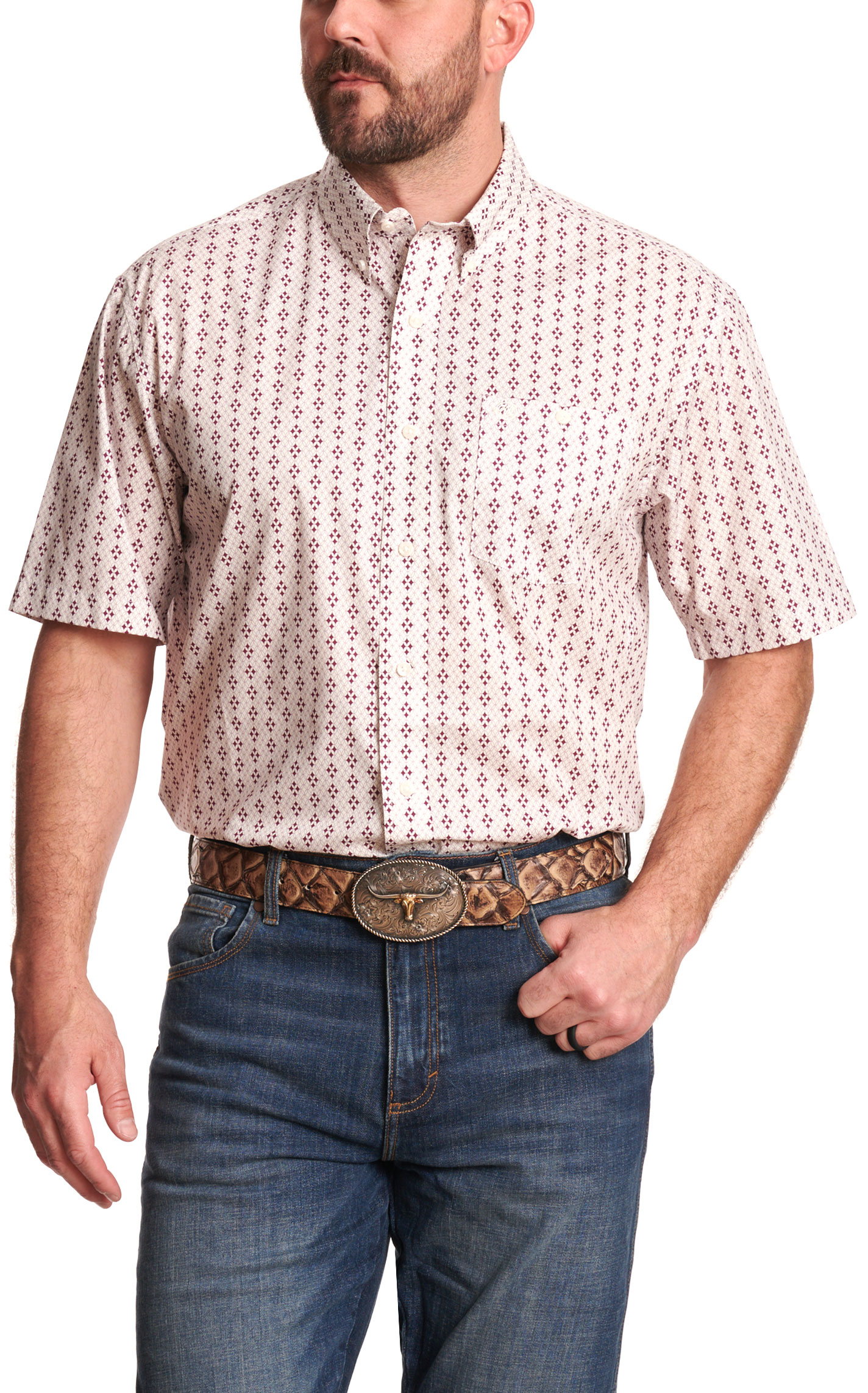 Wrangler Men's Burgundy Diamond Geo Classic Western Shirt - Image 2