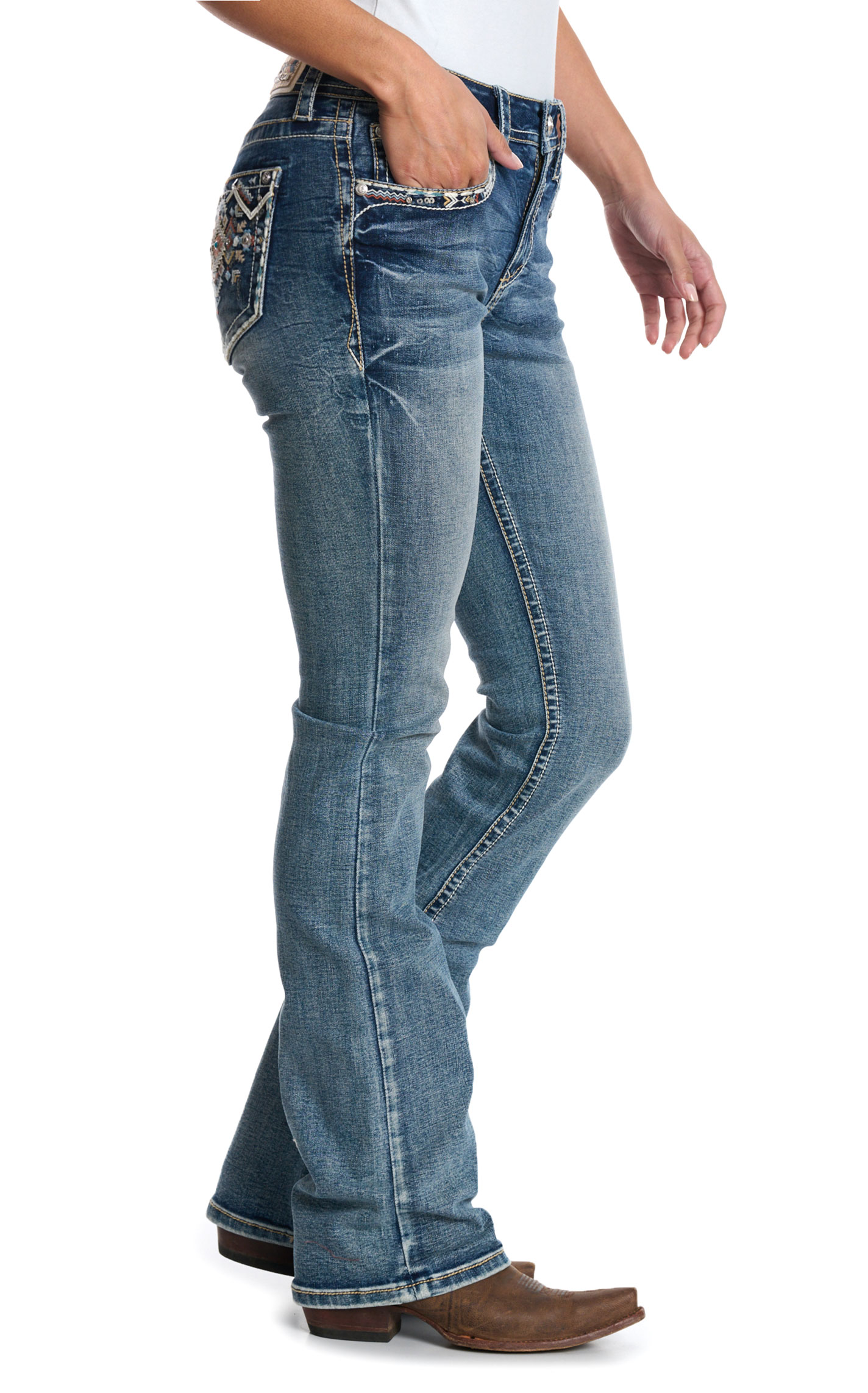 Grace in L.A. Women's Light Wash Aztec Boot Cut Jeans - Image 1
