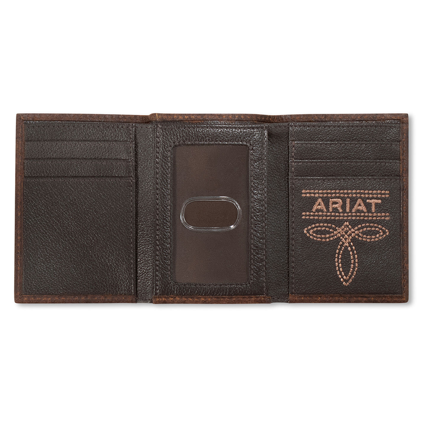Ariat Rich Latte Bullhide Boot Stitch Logo Trifold Wallet - Image 1