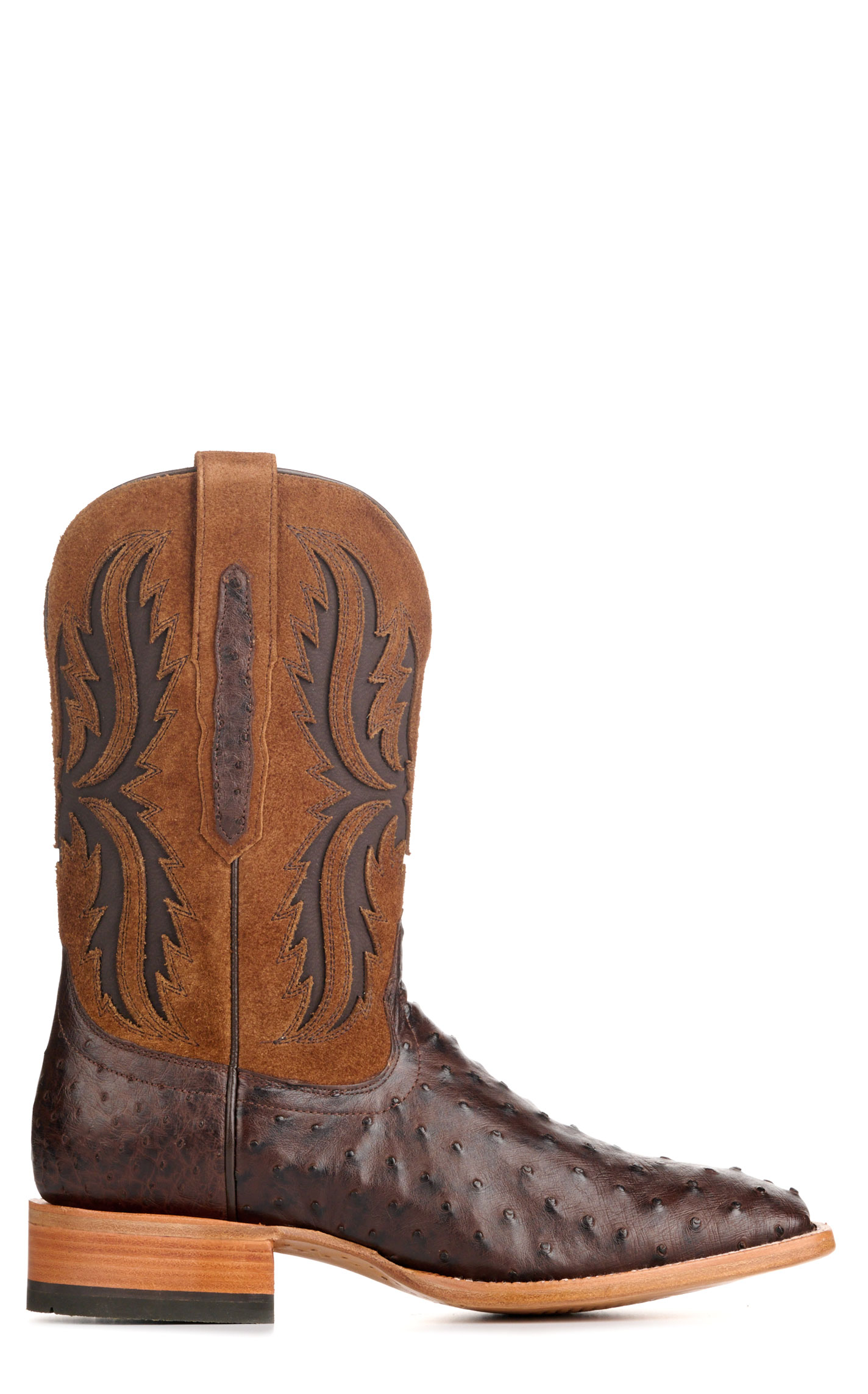 Ariat Men's Drifter Espresso Brown Full Quill Ostrich and Tan TekStep Wide Square Toe Exotic Cowboy Boots - Image 1