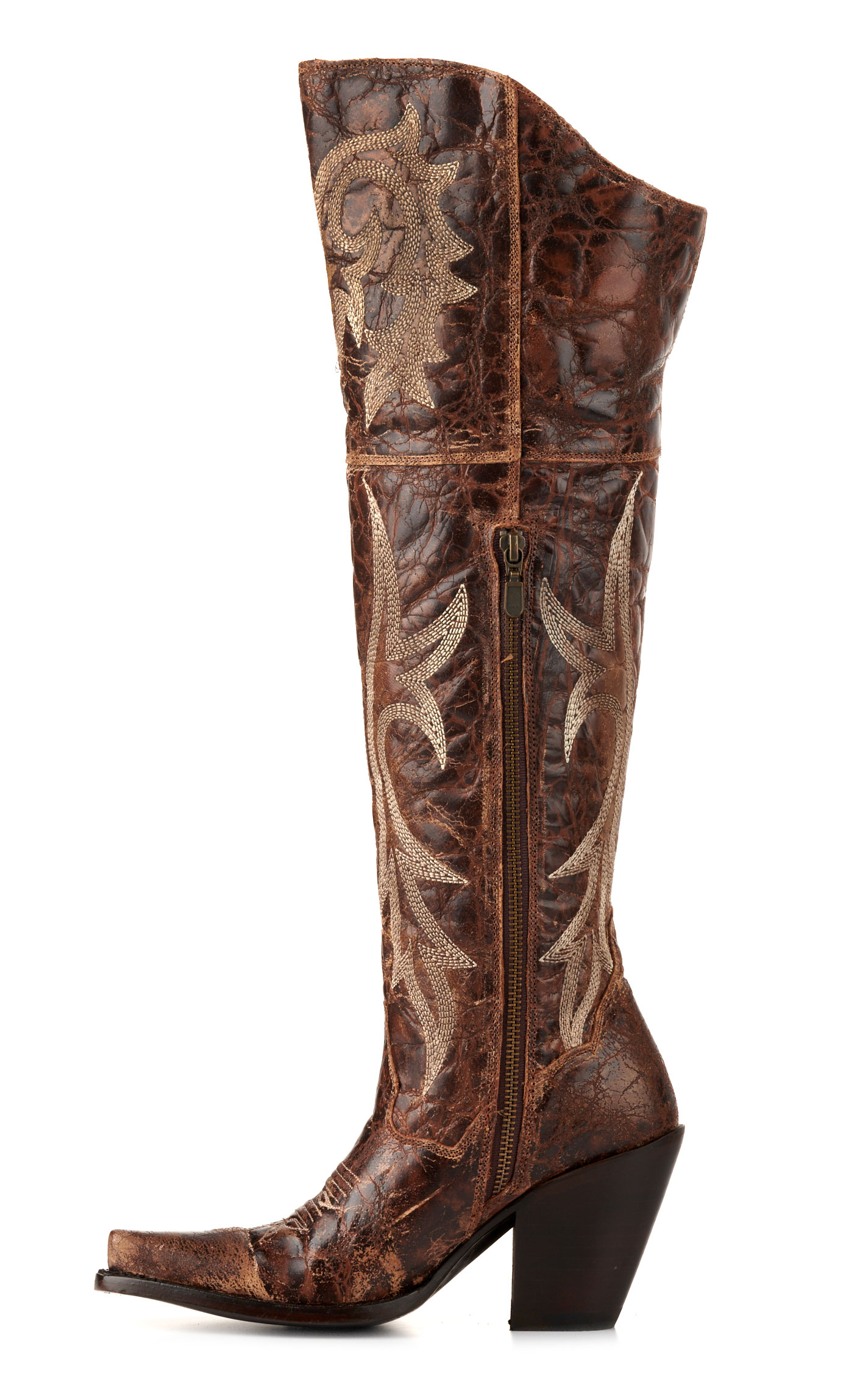 Dan Post Women's Jilted Distressed Brown Snip Toe Tall Cowboy Boots - Image 1