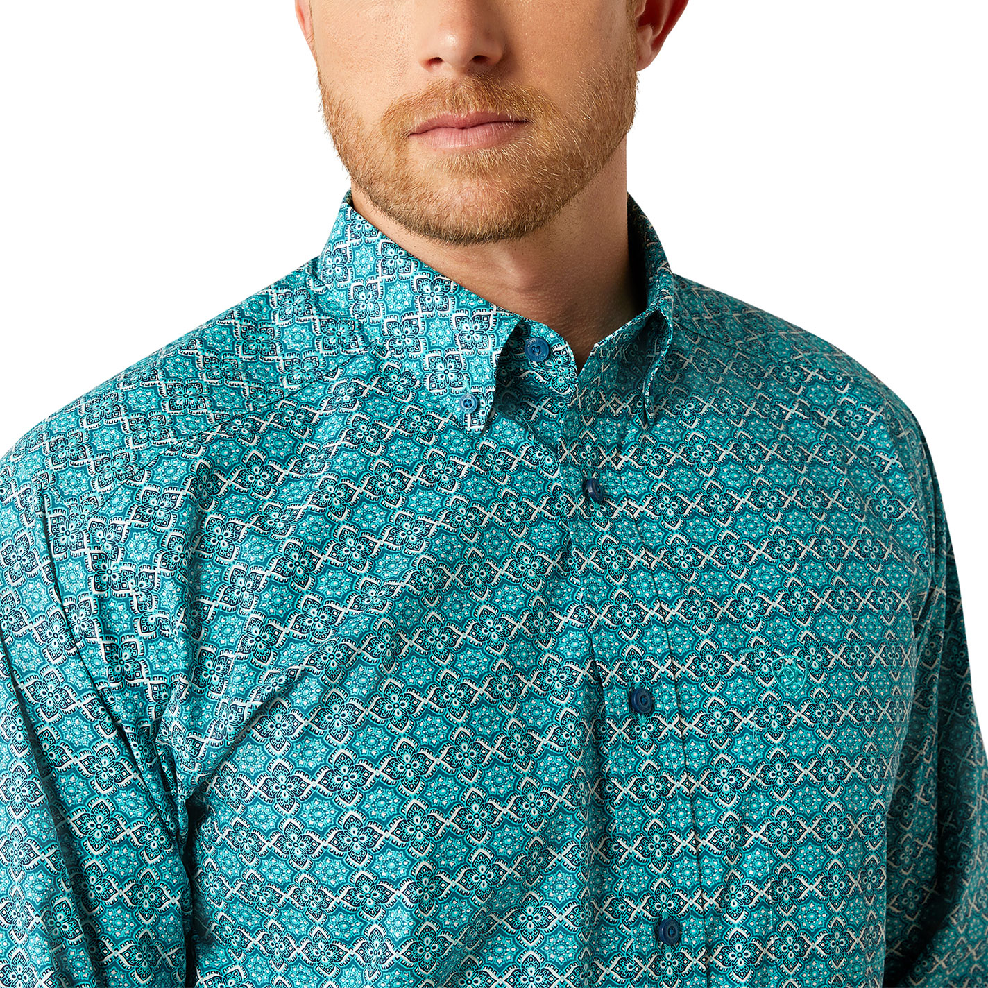 Ariat Men's Jordy Navy & Turquoise Geo Print Western Shirt - Image 1