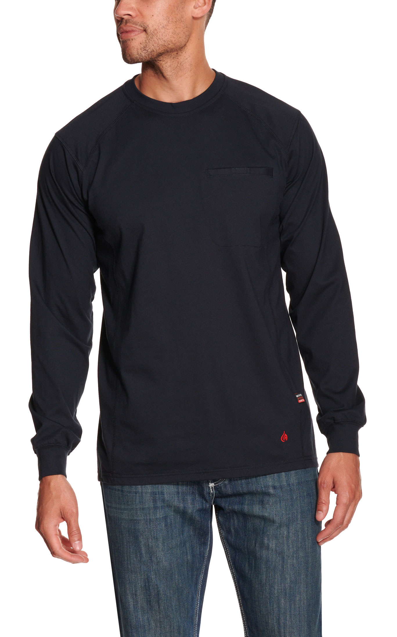 Forge Men's Navy Pocket Long Sleeve FR Work T-Shirt - Image 1