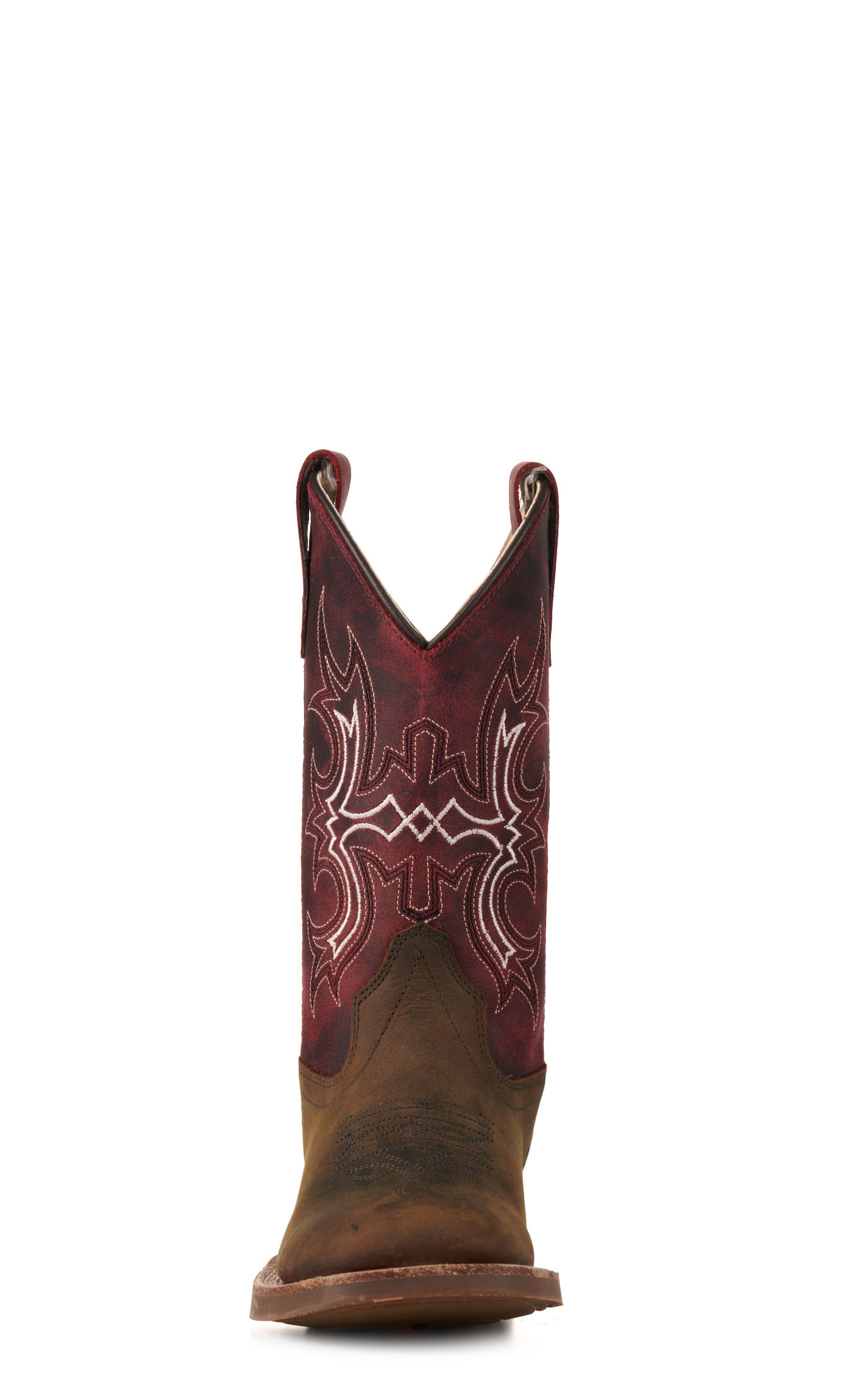 Old West Kids Brown and Burgundy Wide Square Toe Cowboy Boots - Image 1