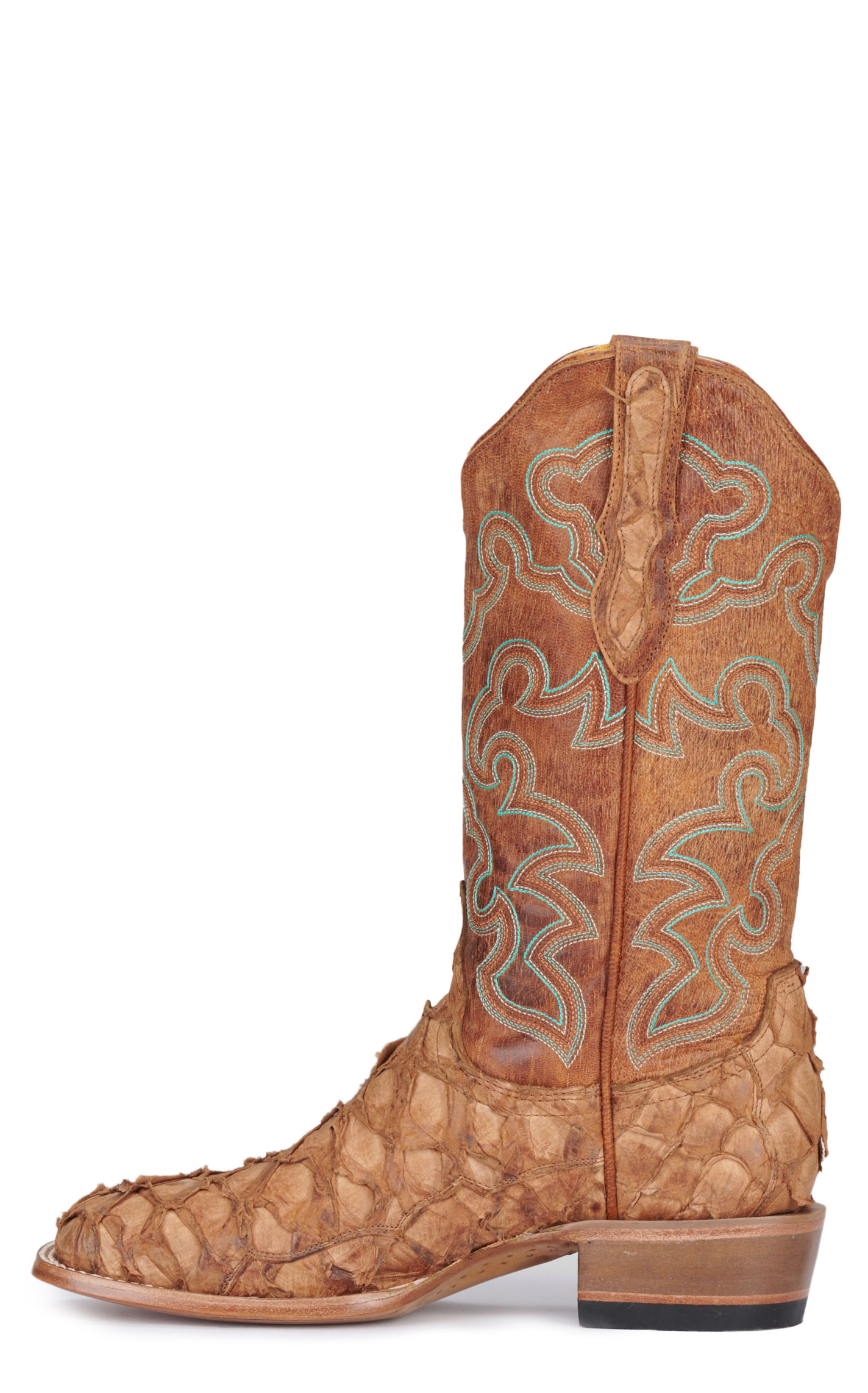 Cavender’s Women’s Pirarucu Saddle Tan and Nut Exotic Wide Square Toe Cowboy Boots  - Image 1