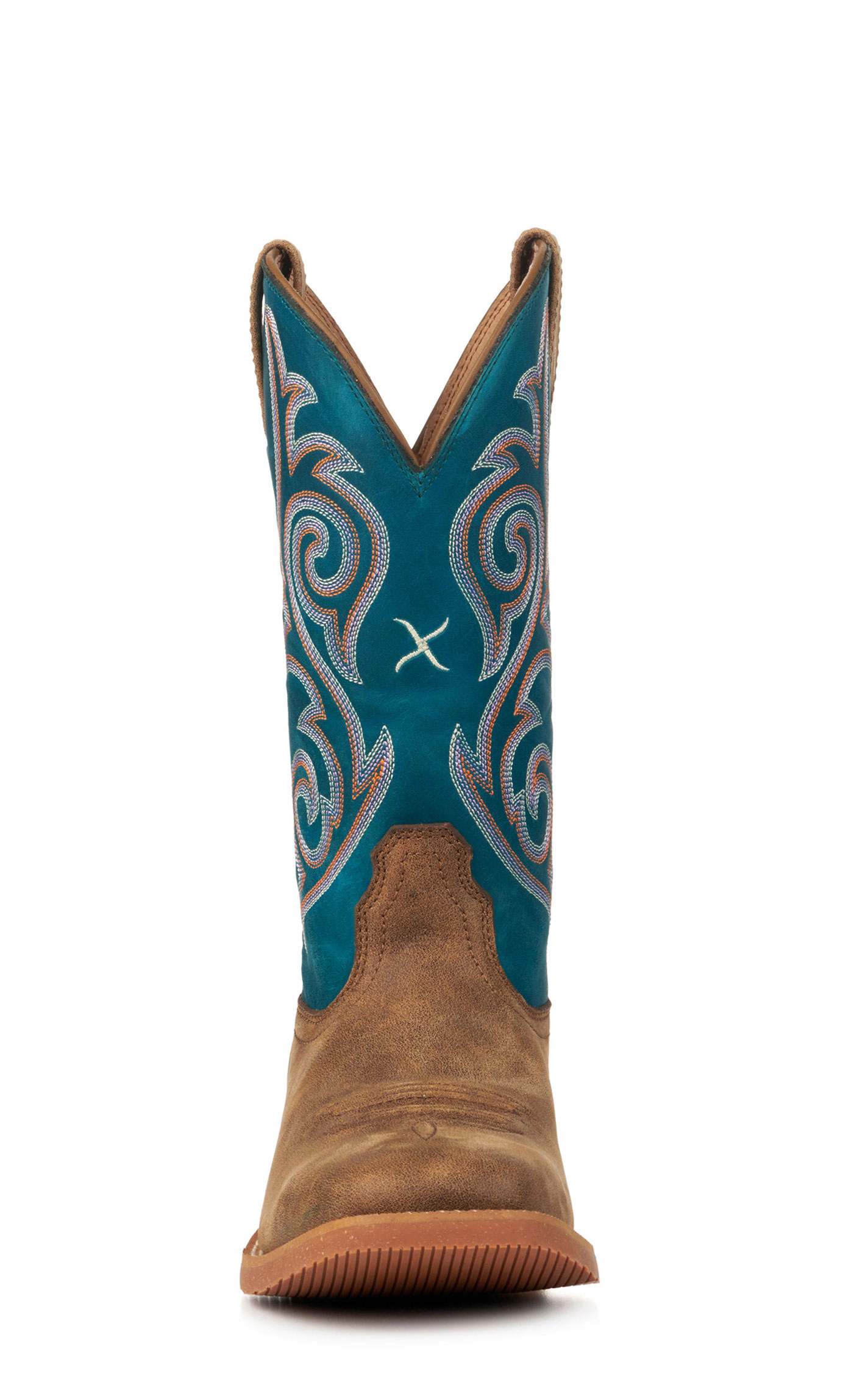 Twisted X Women's Tech X Bomber Brown and Teal Wide Square Toe Cowboy Boots - Image 1