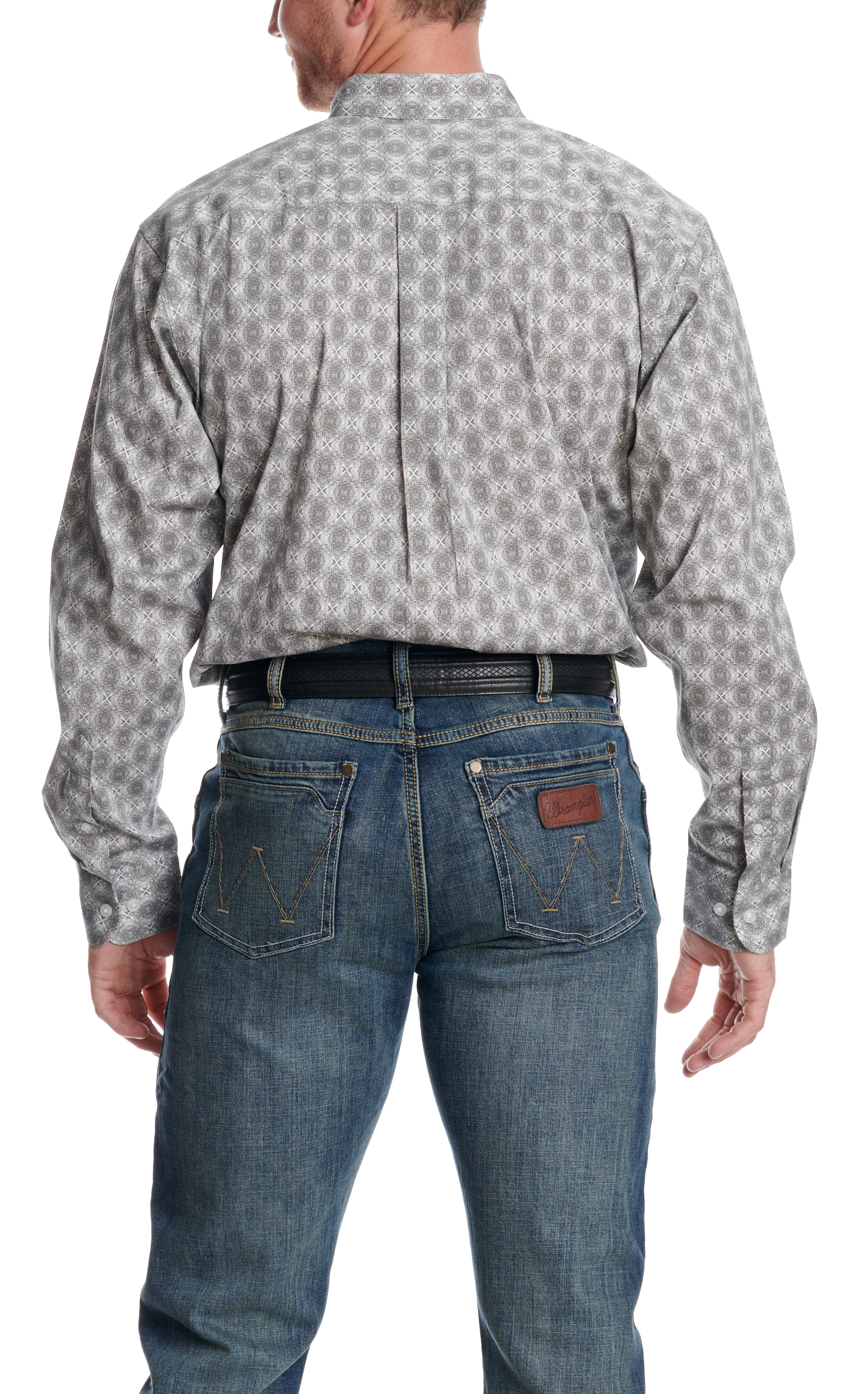 Rafter C Men's Gray Paisley Stretch Long Sleeve Western Shirt - Image 1