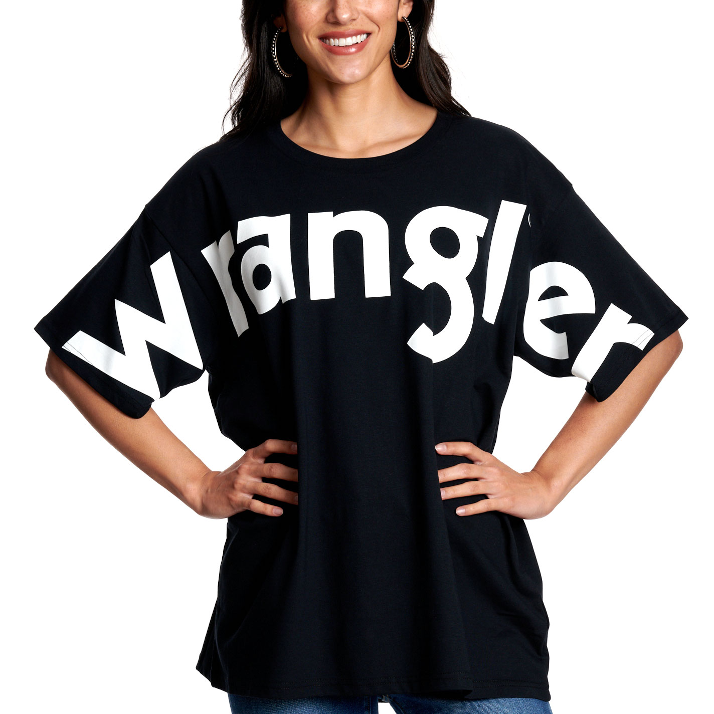 Wrangler Women’s Black Oversized Logo Graphic T-Shirt - Image 1
