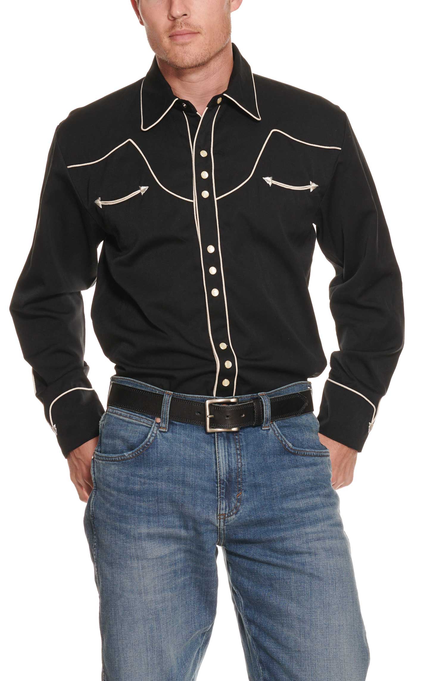 Scully Men's Legends Black with Cream Piping Long Sleeve Western Shirt - Image 1