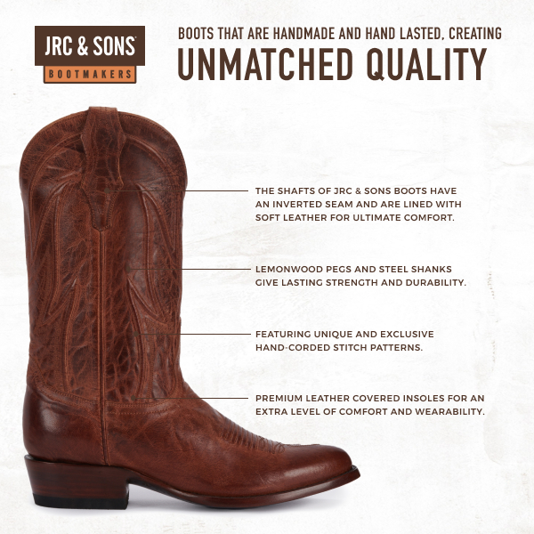 JRC & Sons Men's Colton Mad Dog Goat Leather Round Toe Cowboy Boot in Peanut Brittle - Image 1