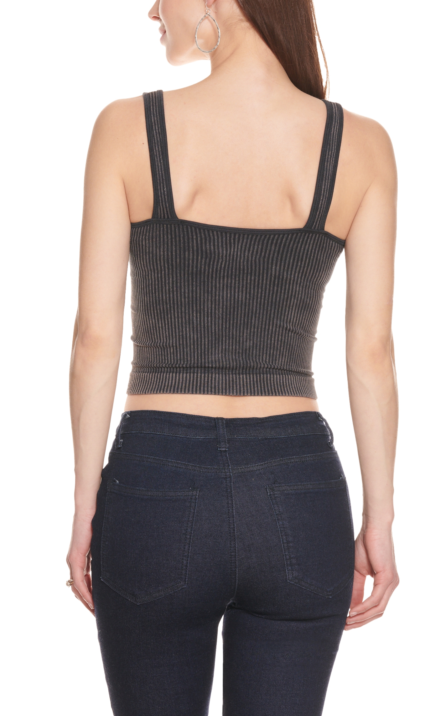 Suzzette Women's Washed Black Ribbed Knit V-Neck Cropped Cami - Image 1