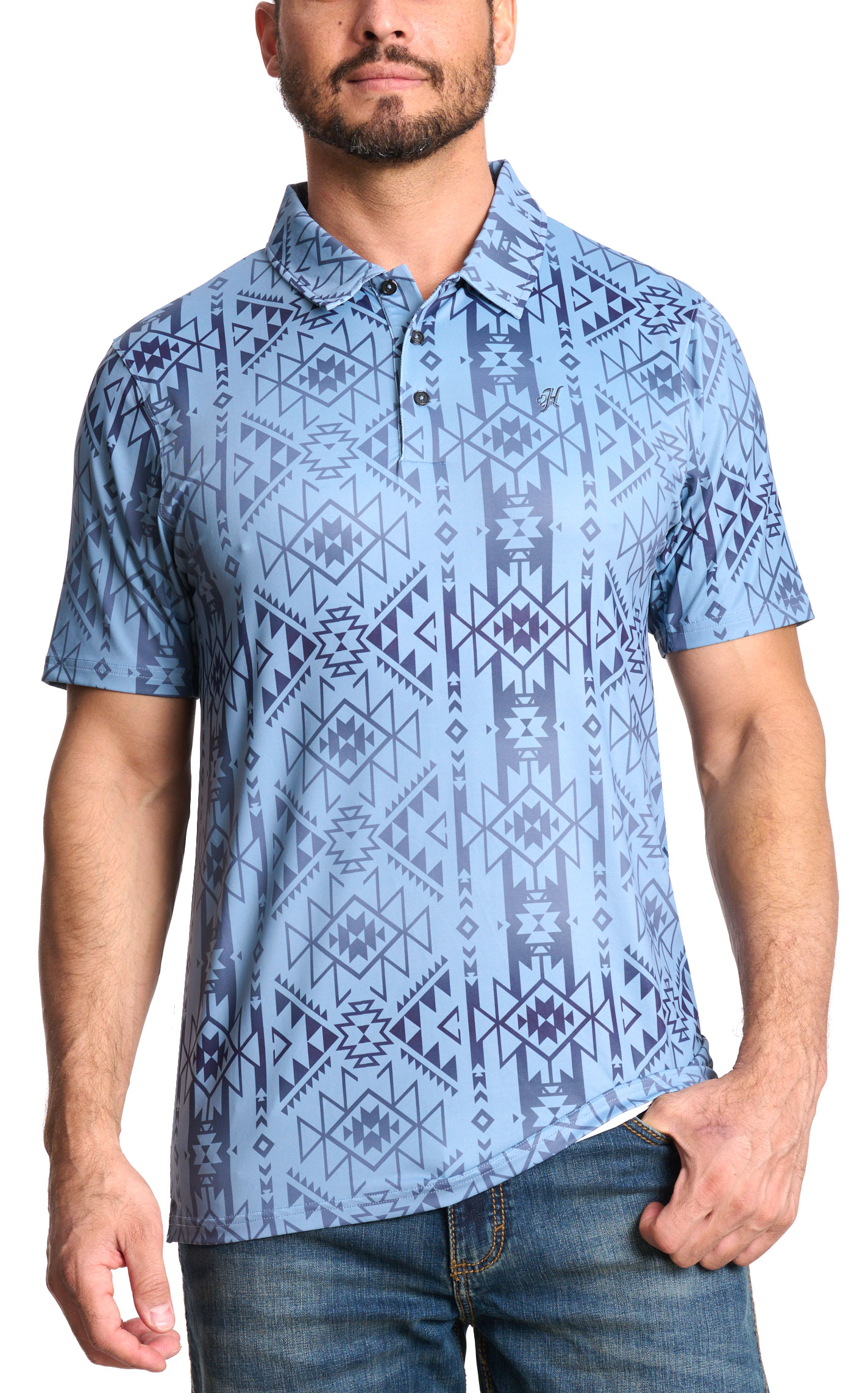 Hooey Men's Steel Blue & Gray Aztec Weekender Polo Shirt - Image 1